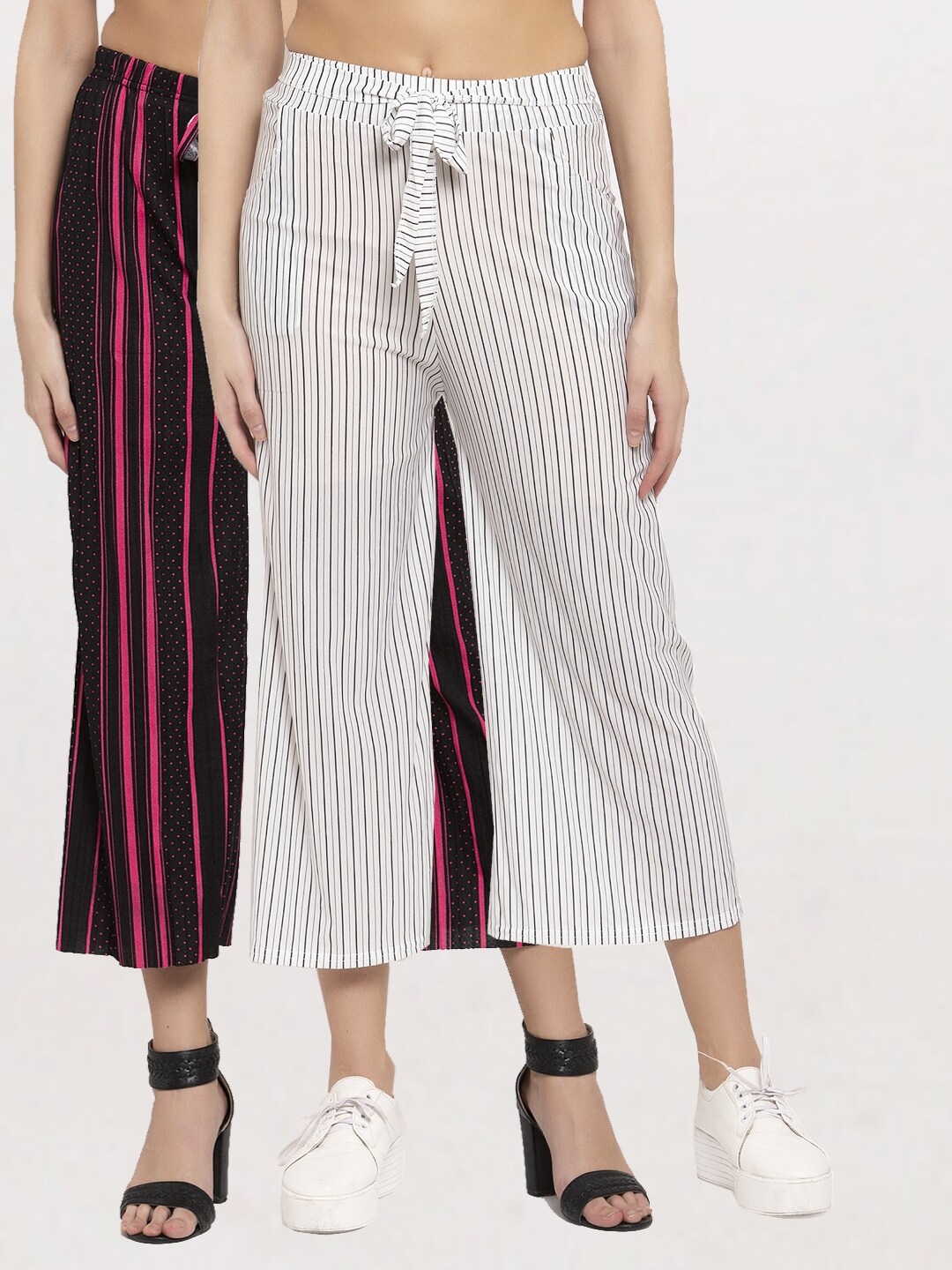 

KLOTTHE Women Pack Of 2 White & Pink Printed Wide Leg Palazzos