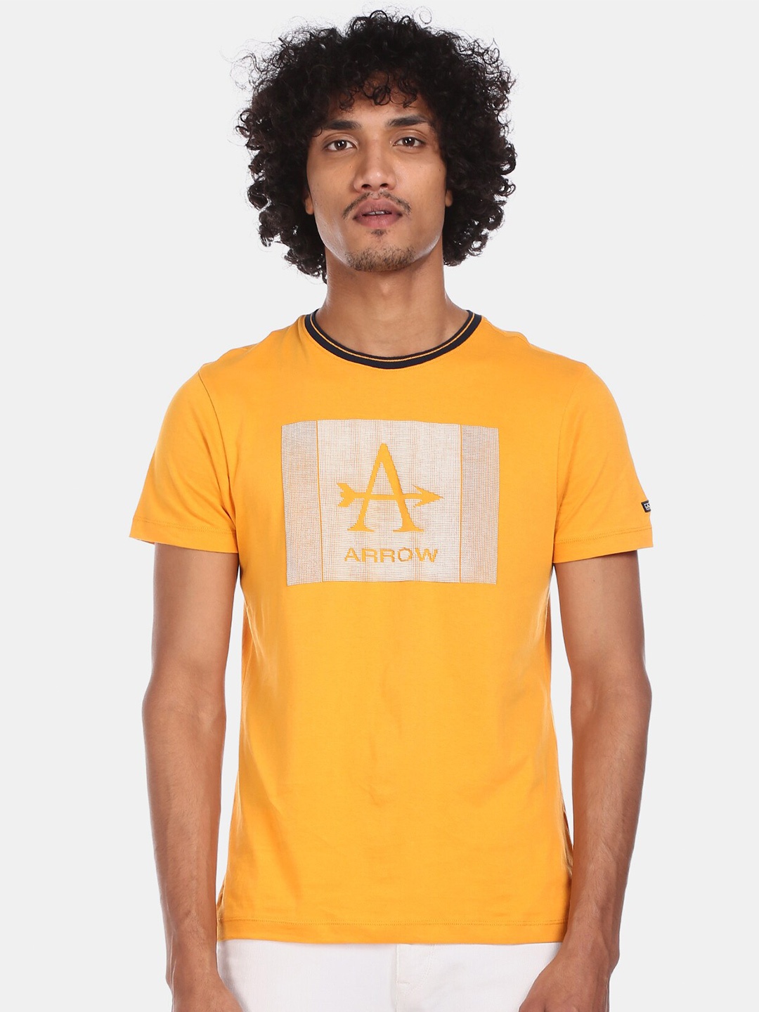 

Arrow Sport Men Yellow & White Pure Cotton Printed Round Neck T-shirt