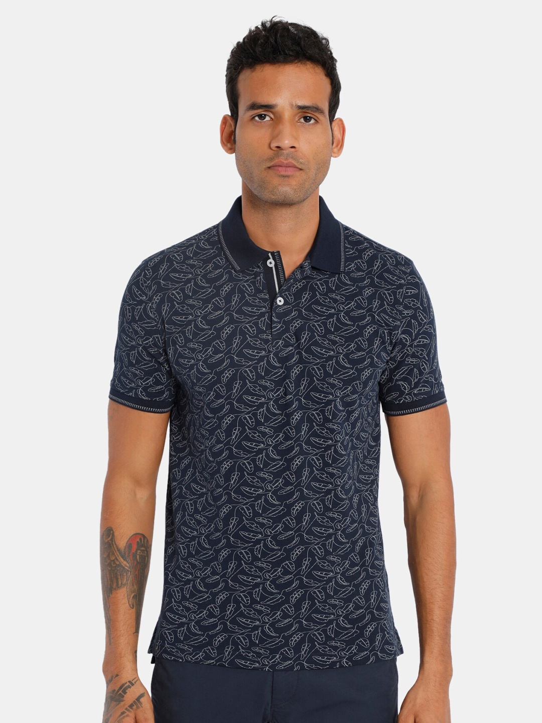 

Arrow Sport Men Navy Blue & White Pure Cotton Printed Polo Collar T-shirt