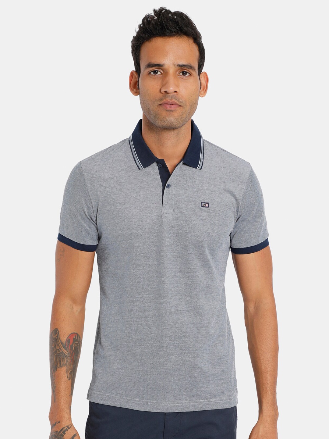

Arrow Sport Men Grey Melange Pure Cotton Solid Polo Collar T-shirt