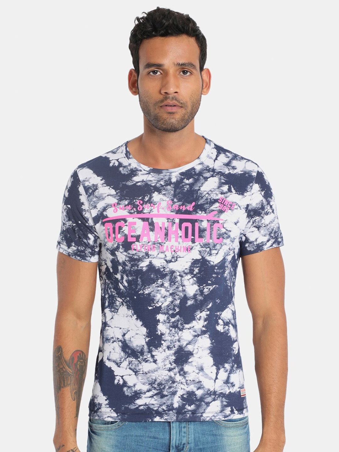

Flying Machine Men Navy Blue Dyed Round Neck T-shirt