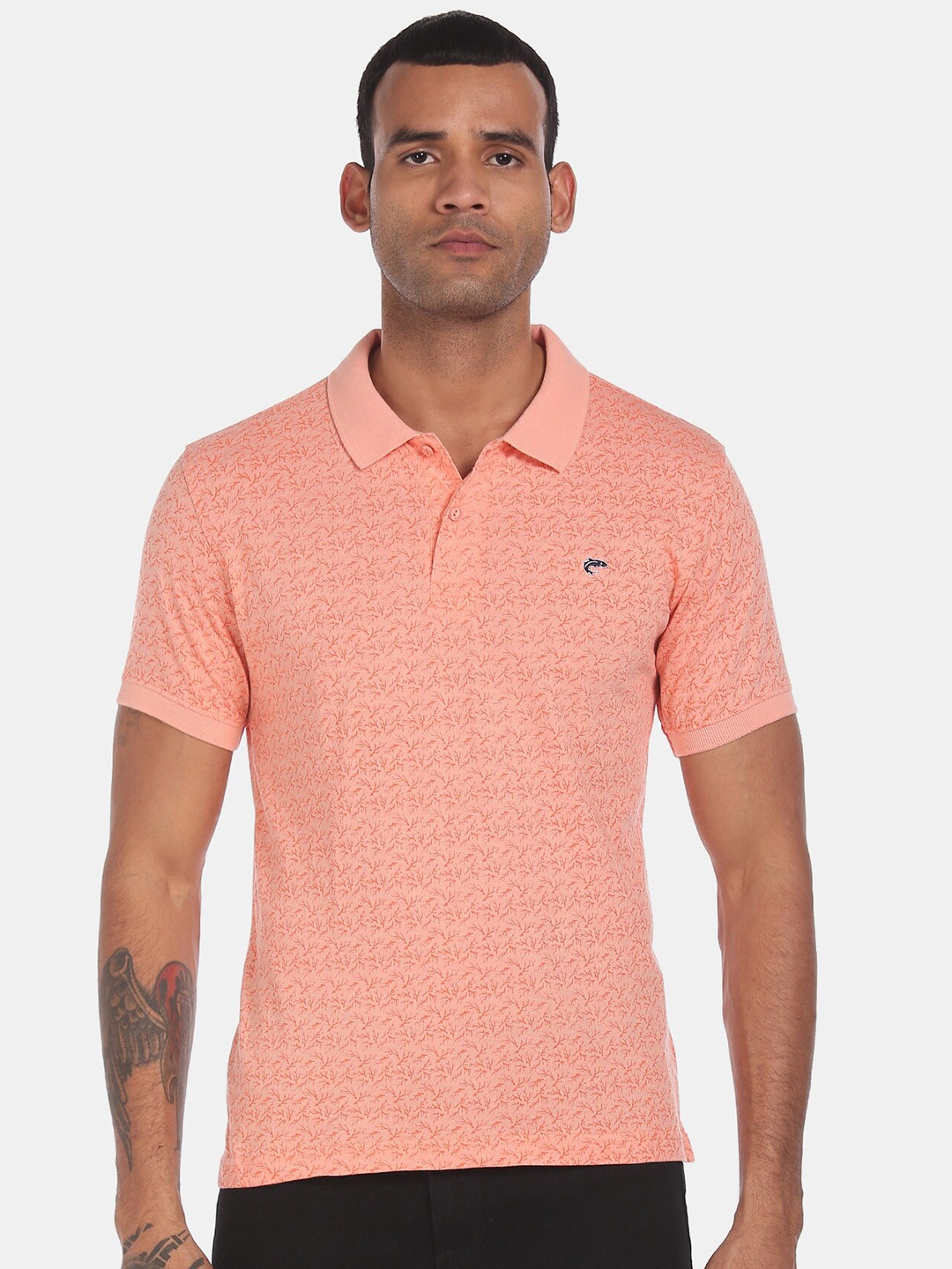 

Ruggers Men Peach-Coloured Printed Polo Collar T-shirt