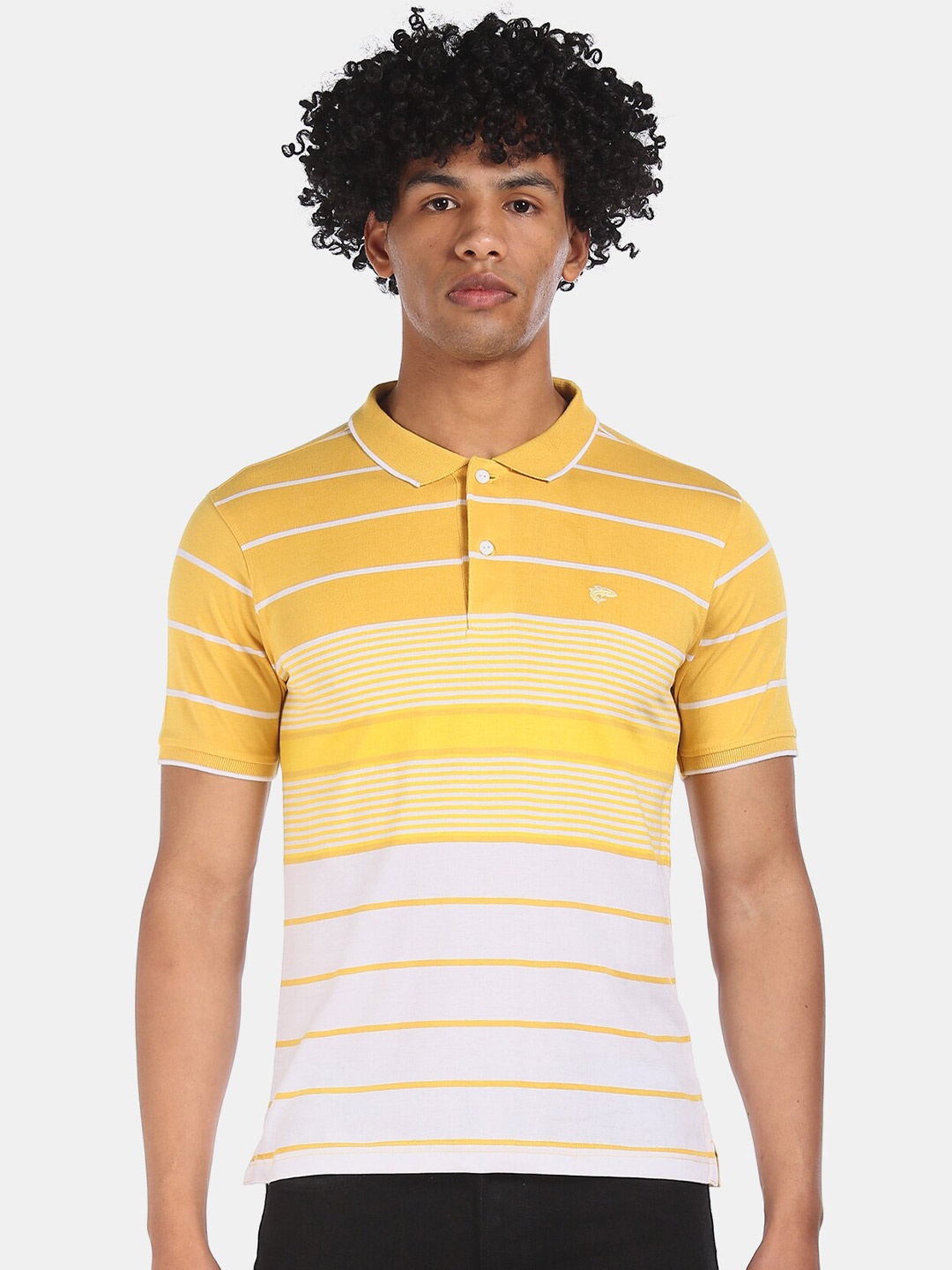 

Ruggers Men Yellow & White Striped Polo Collar T-shirt