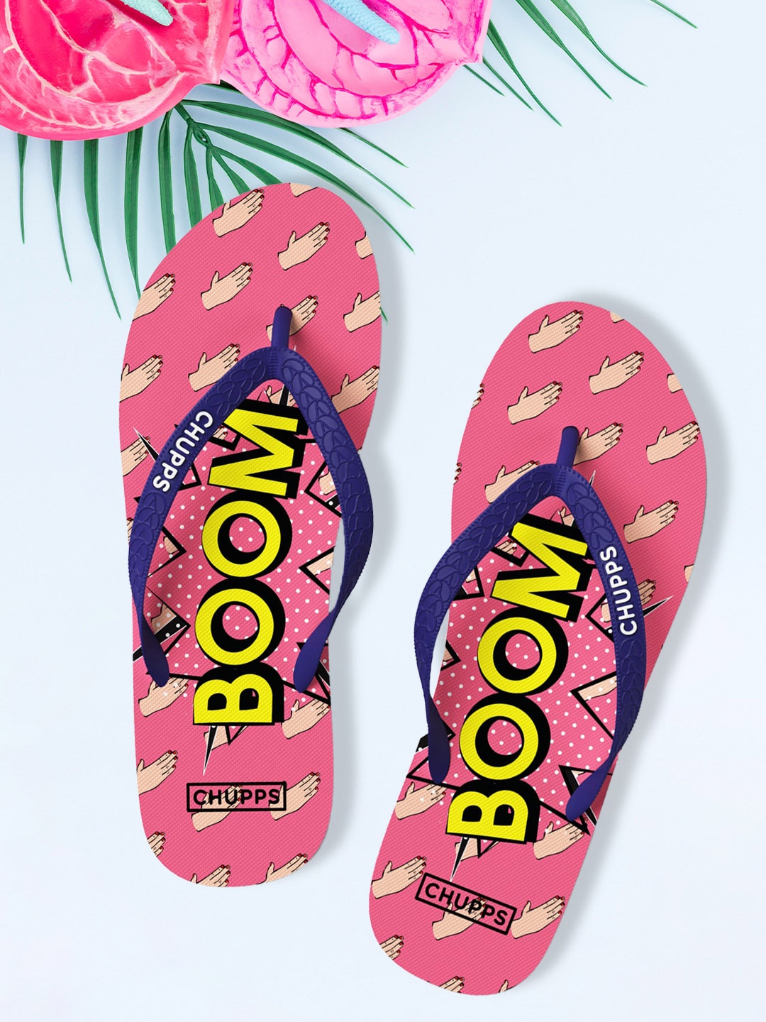 

CHUPPS Women Navy Blue & Pink Printed Sustainable Thong Flip-Flops