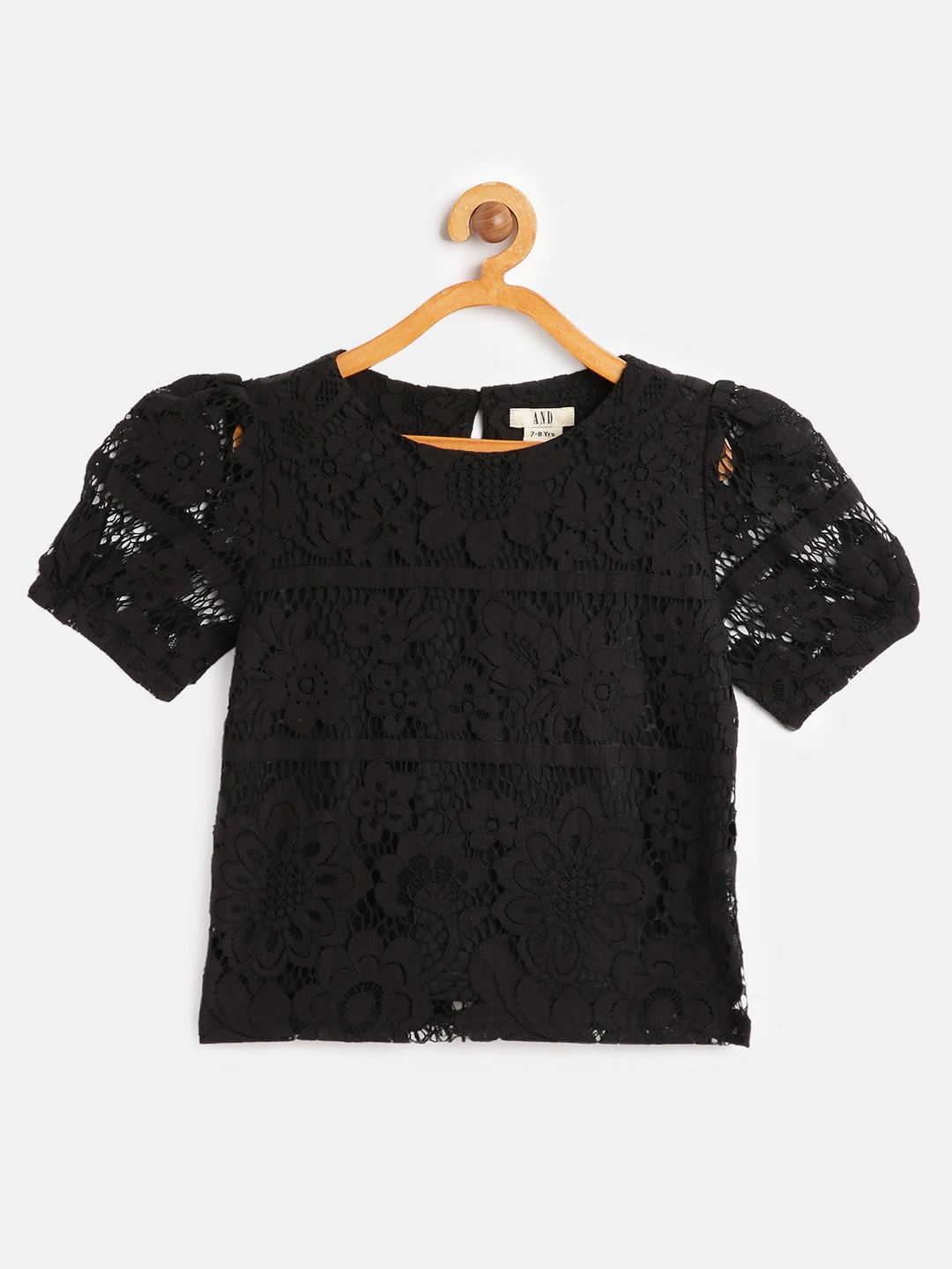 

AND Girls Black Self Design Boxy Top