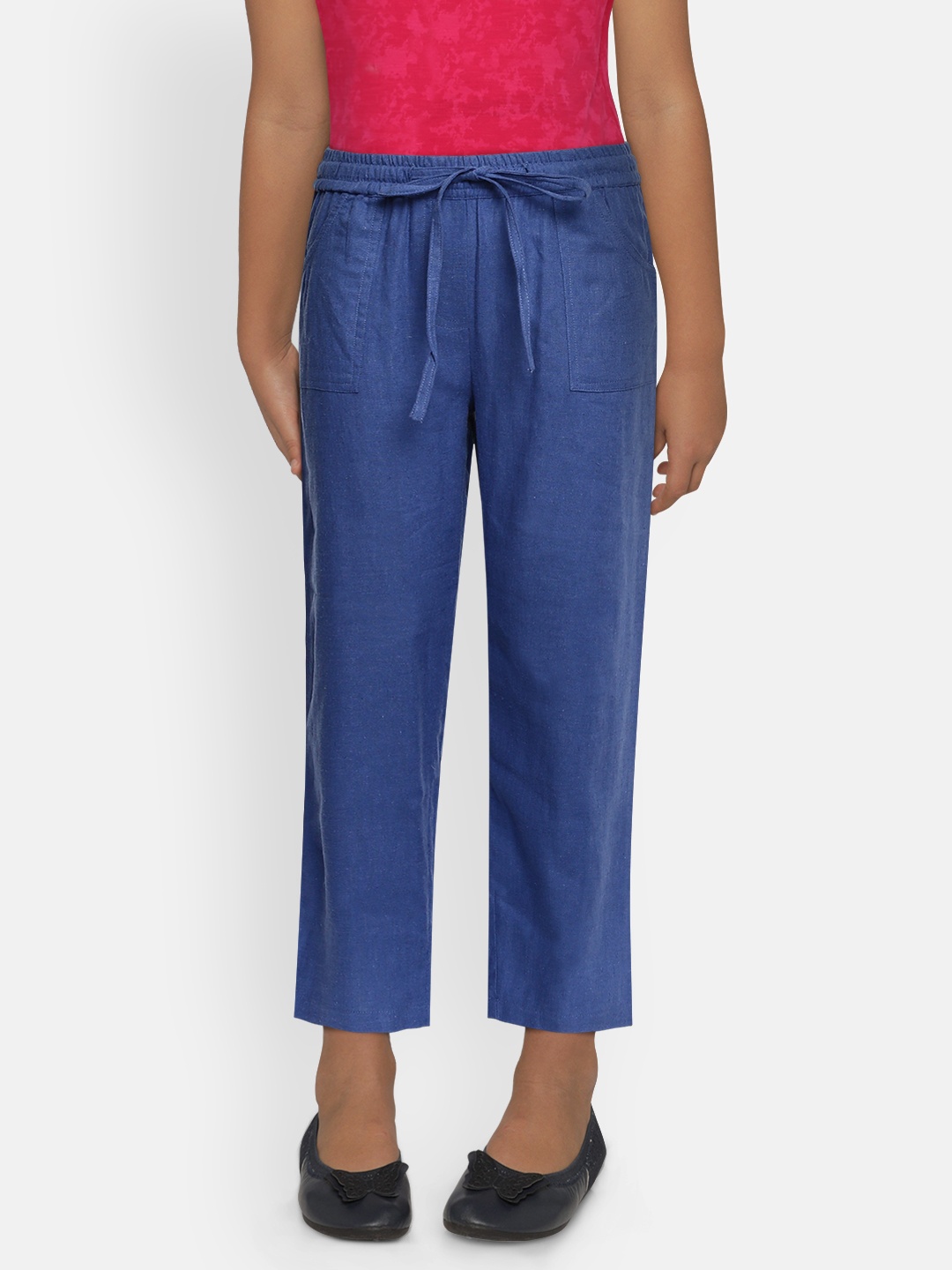 

AND Girls Blue Solid Pleated Trousers