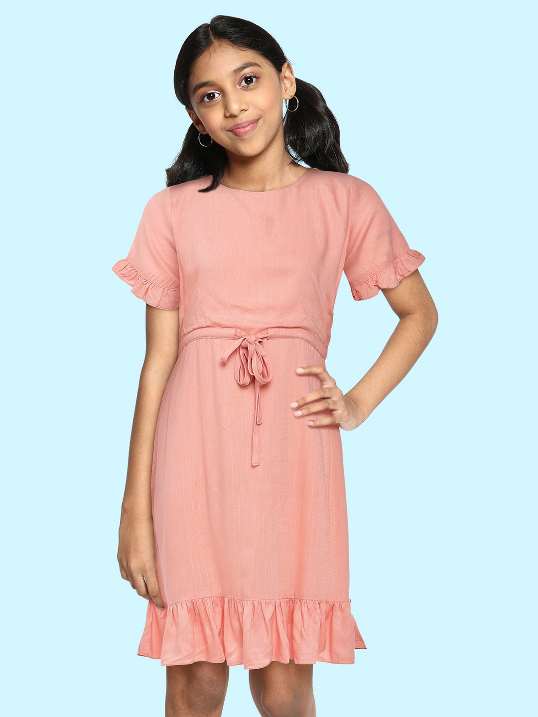 

AND Girls Pink Solid Peplum Dress