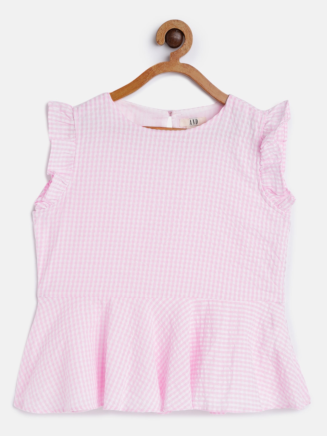 

AND Girls Pink & White Checked Peplum Top