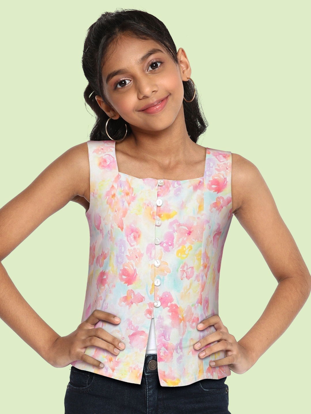 

AND Girls Multicoloured Floral Print Boxy Top, Multi