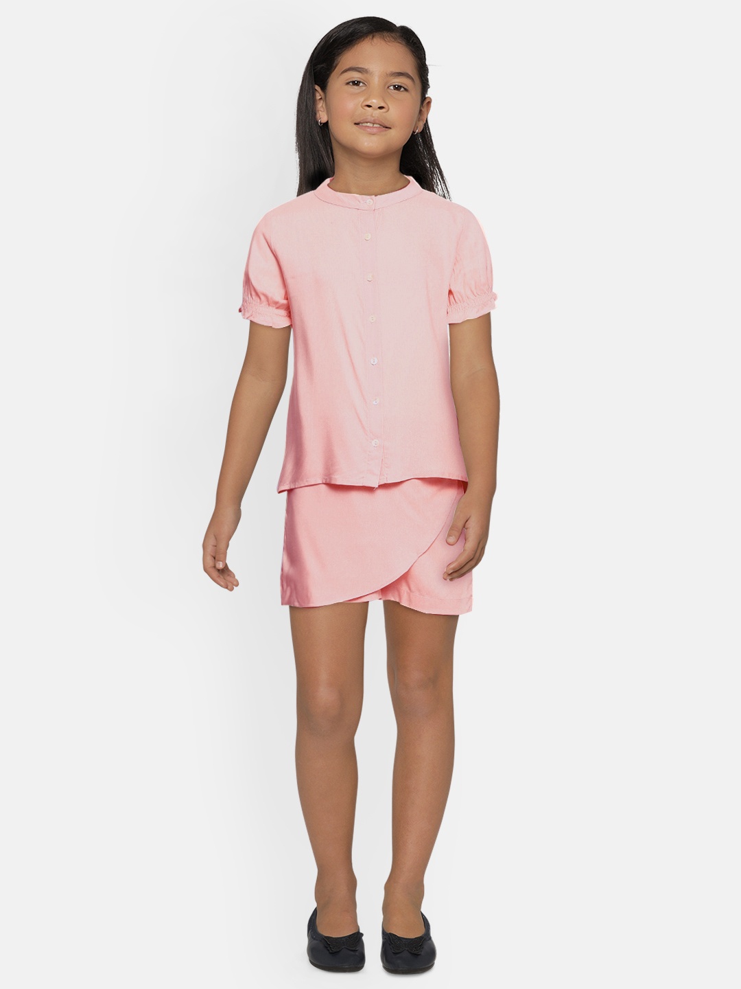 

AND Girls Pink Solid Top with Mini Skorts