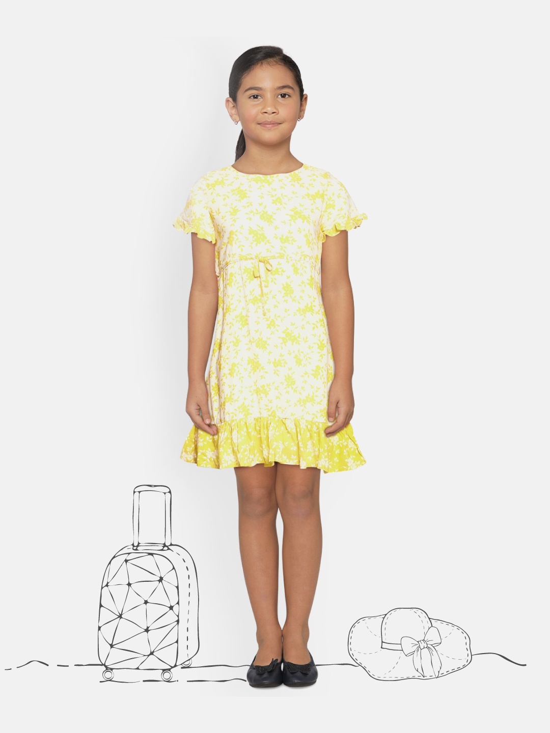 

AND Yellow & White Floral A-Line Dress