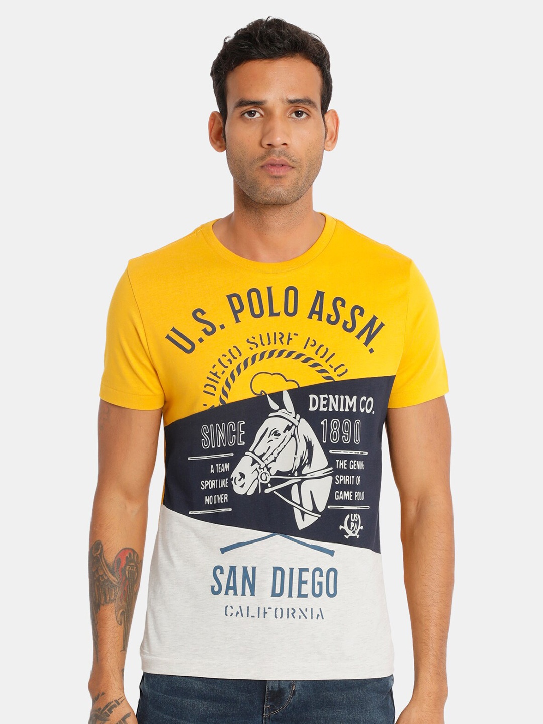 

U.S. Polo Assn. Denim Co. Men Yellow Brand Logo Printed T-shirt