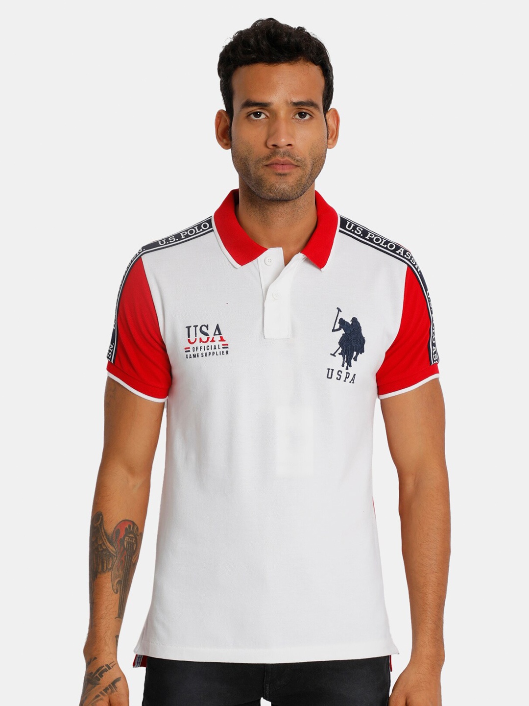 

U.S. Polo Assn. Men White Solid Polo Collar T-shirt
