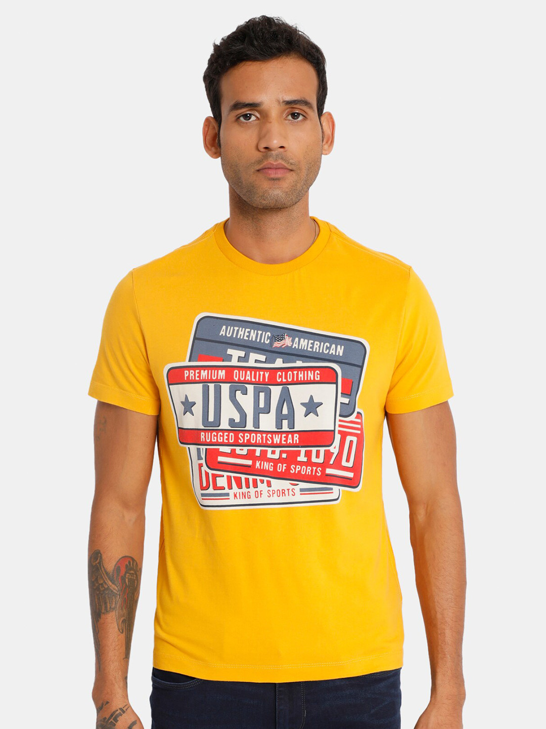 

U.S. Polo Assn. Denim Co. Men Yellow Printed Round Neck T-shirt