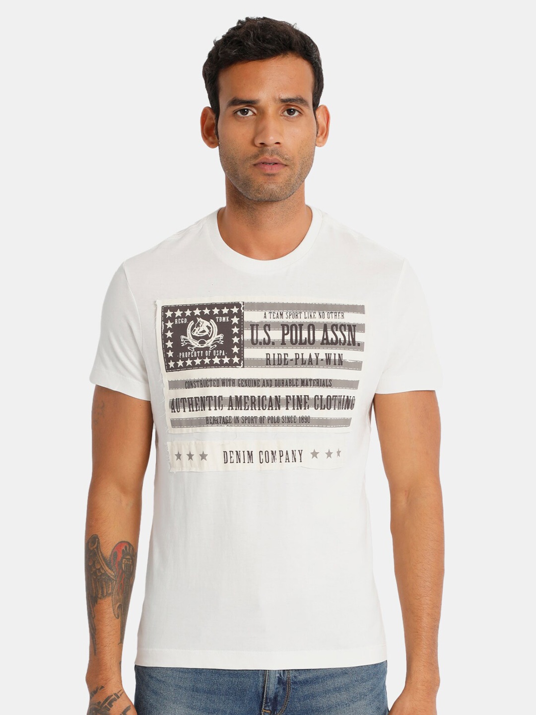 

U.S. Polo Assn. Denim Co. Men Off-White Printed Round Neck T-shirt