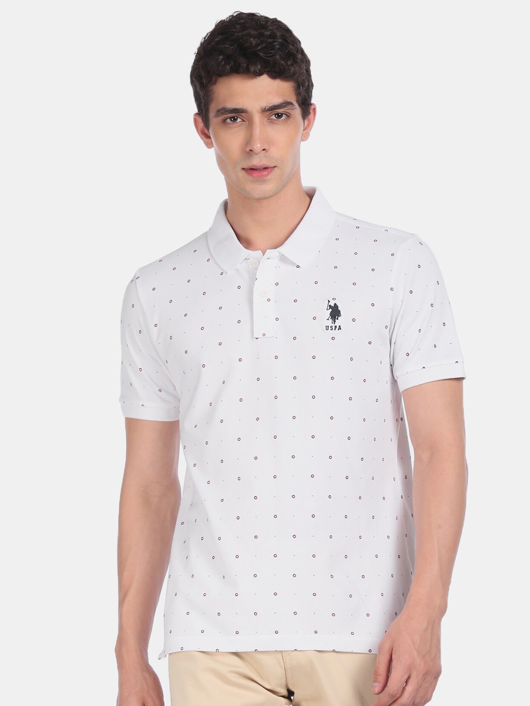 

U.S. Polo Assn. Men White Printed Polo Collar T-shirt