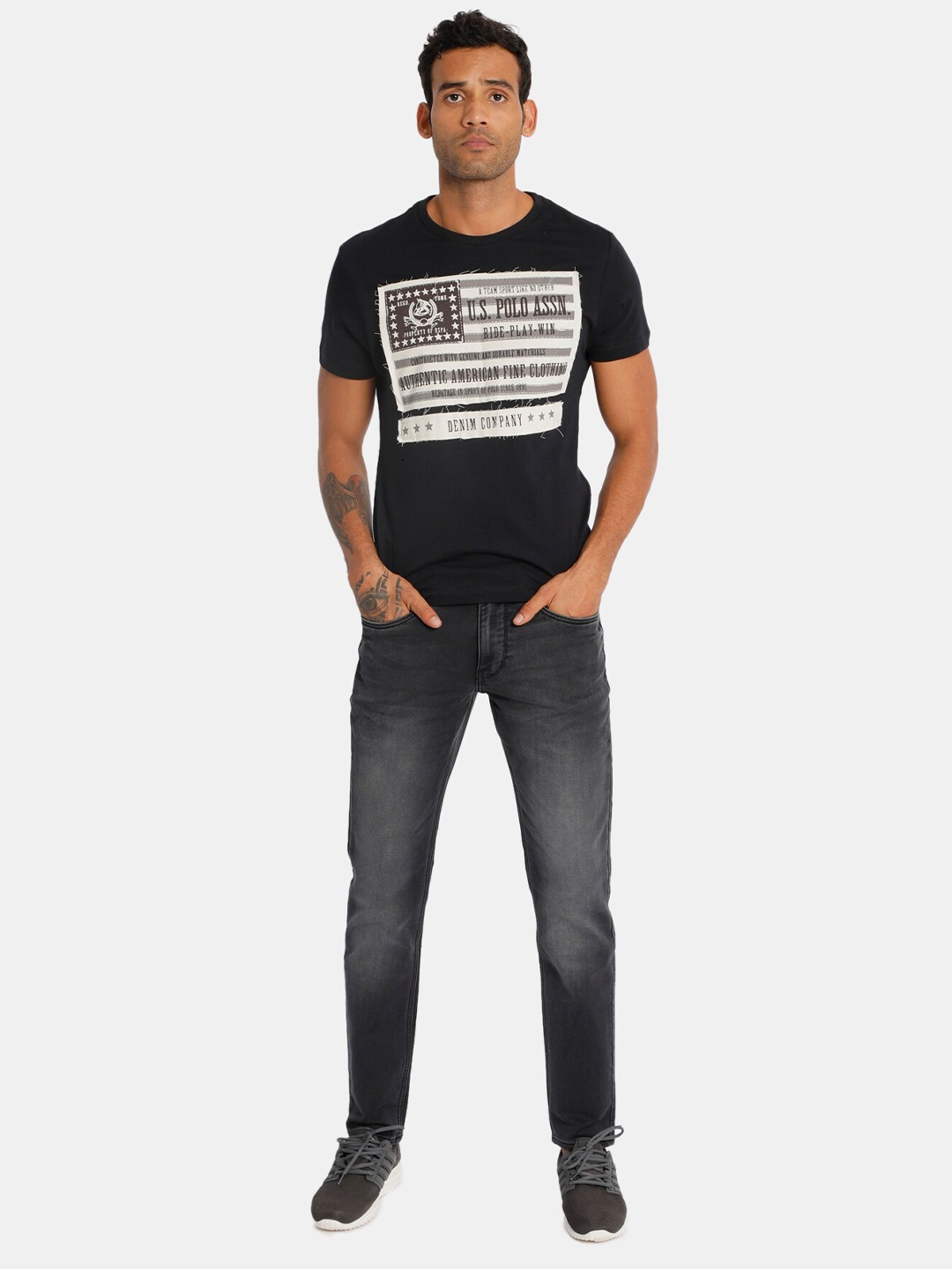

U.S. Polo Assn. Denim Co. Men Black Printed Round Neck T-shirt