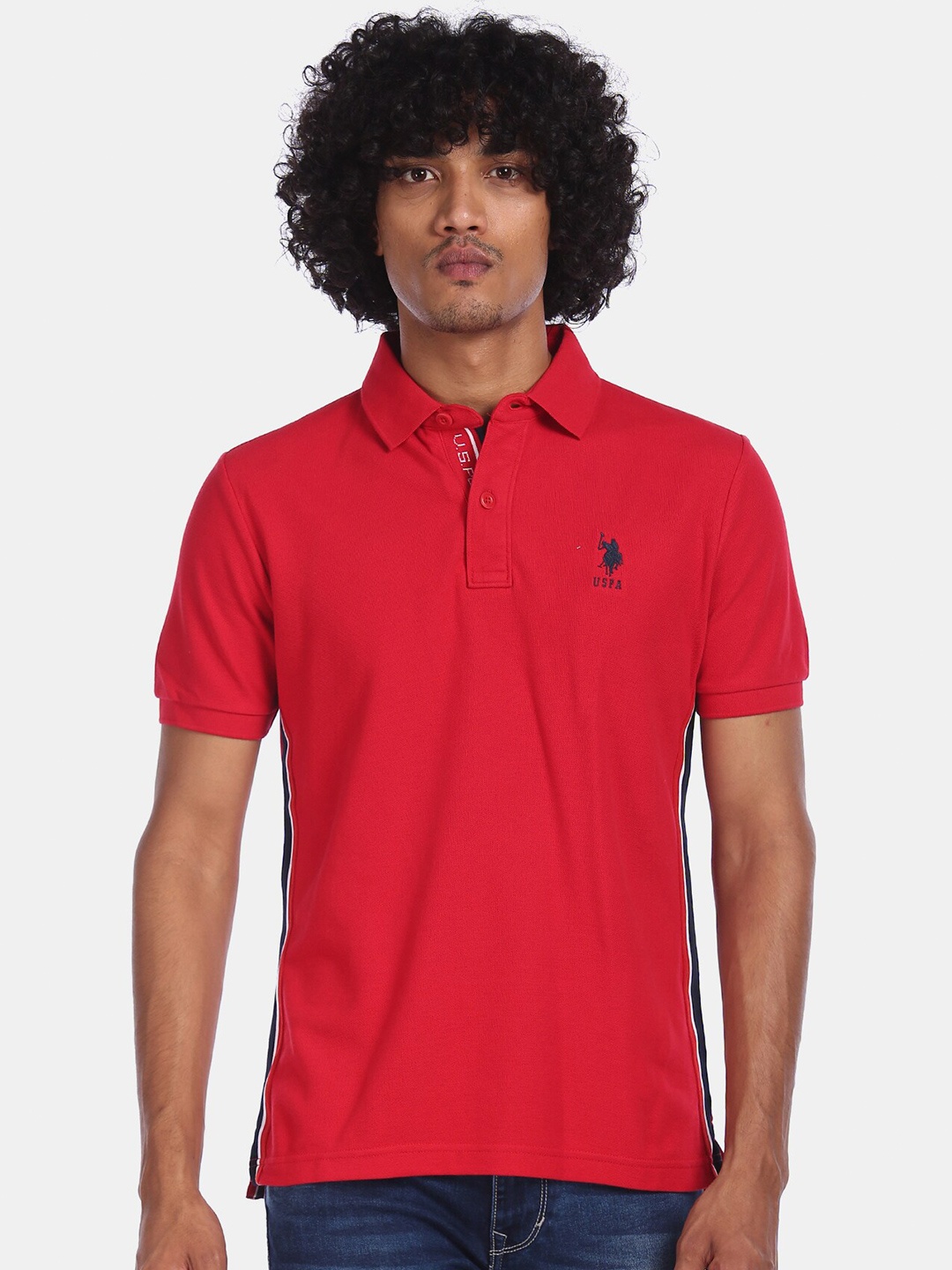 

U.S. Polo Assn. Men Red Solid Polo Collar T-shirt