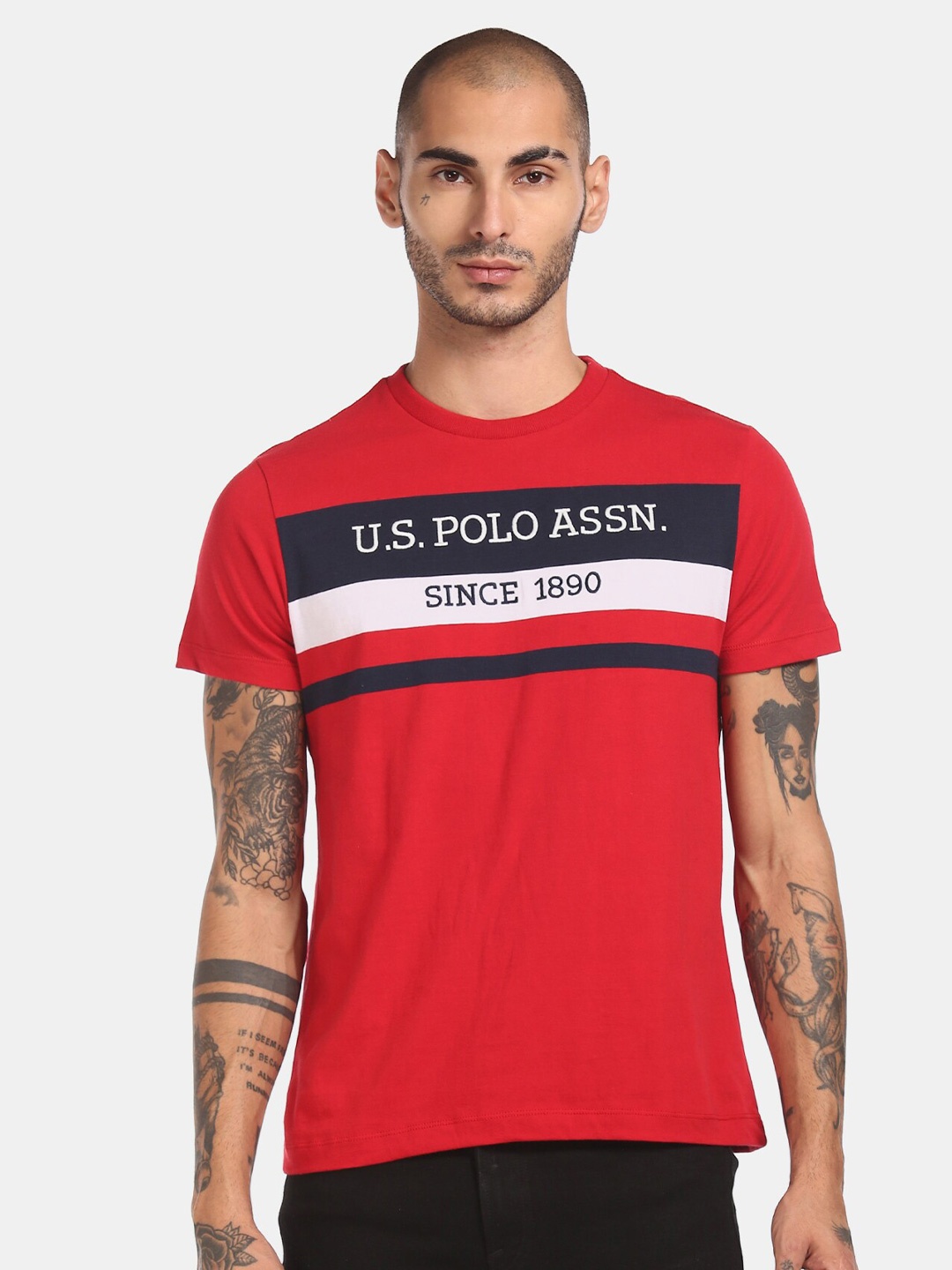 

U.S. Polo Assn. Men Red Printed Round Neck T-shirt