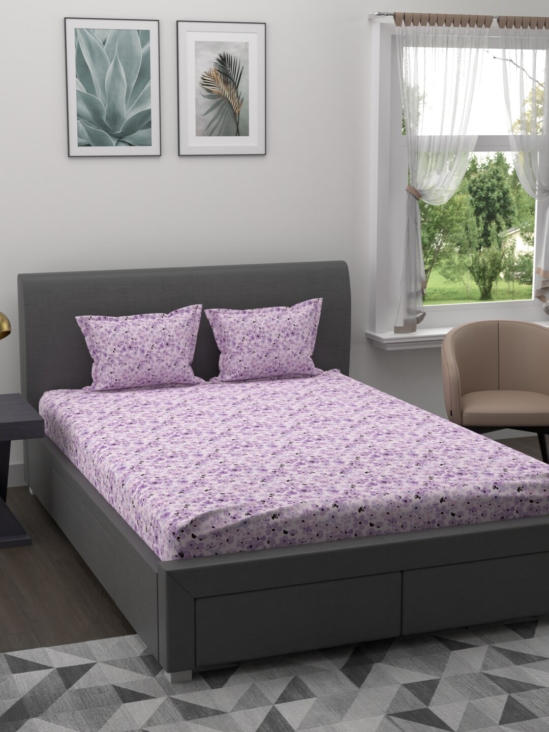 

MYTRIDENT Unisex Purple Floral King Size Sheet Set