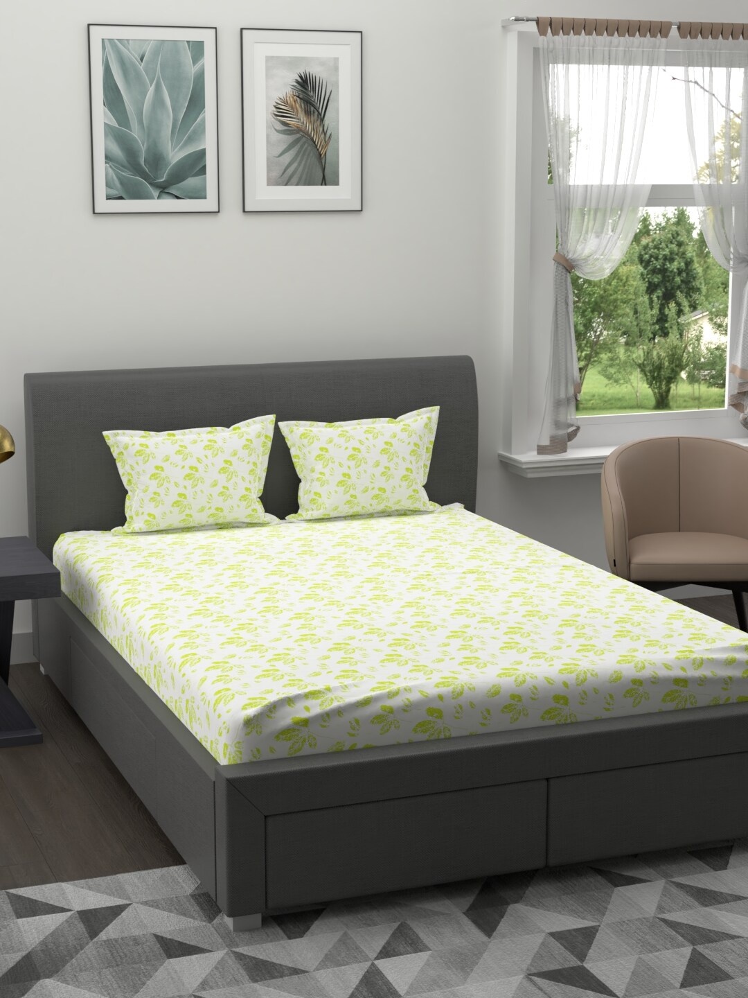 

MYTRIDENT Unisex White Floral King Size Sheet Set