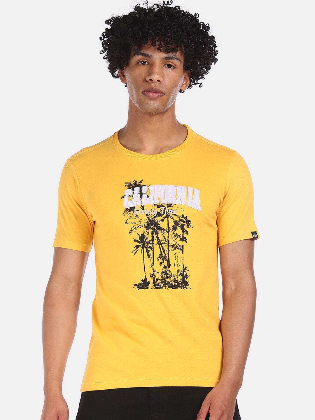 

Cherokee Men Mustard Yellow Printed Round Neck T-shirt