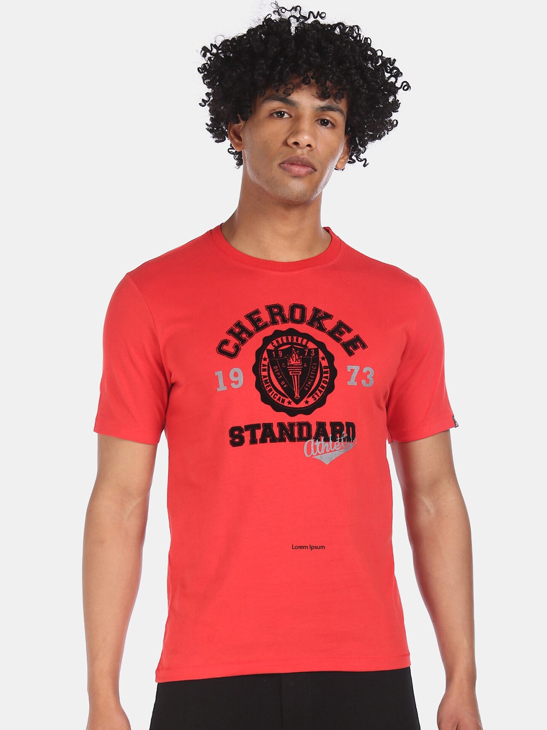 

Cherokee Men Red Pure Cotton Printed Round Neck Pure Cotton T-shirt