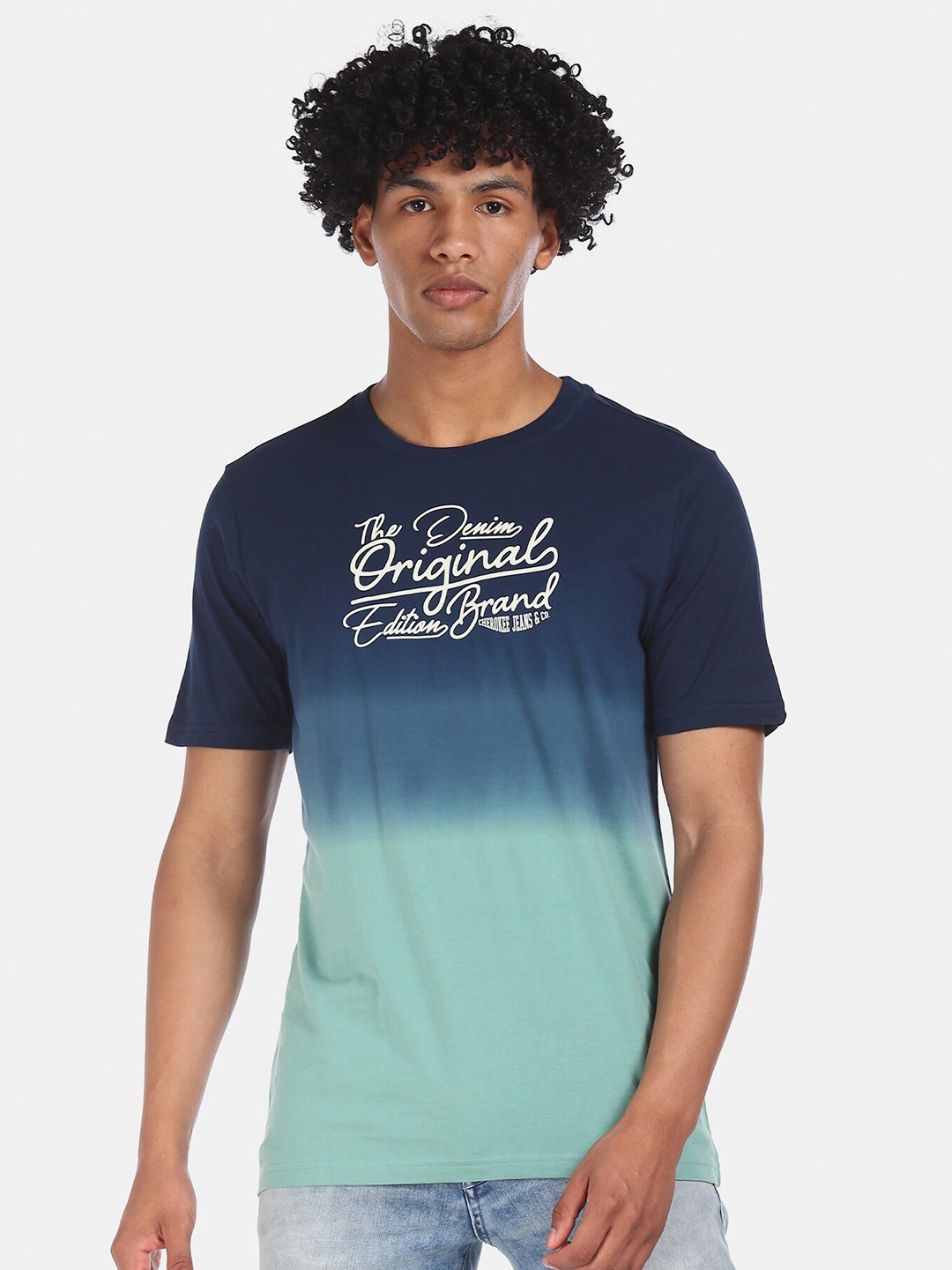 

Cherokee Men Blue Pure Cotton Printed Dyed Round Neck Pure Cotton T-shirt