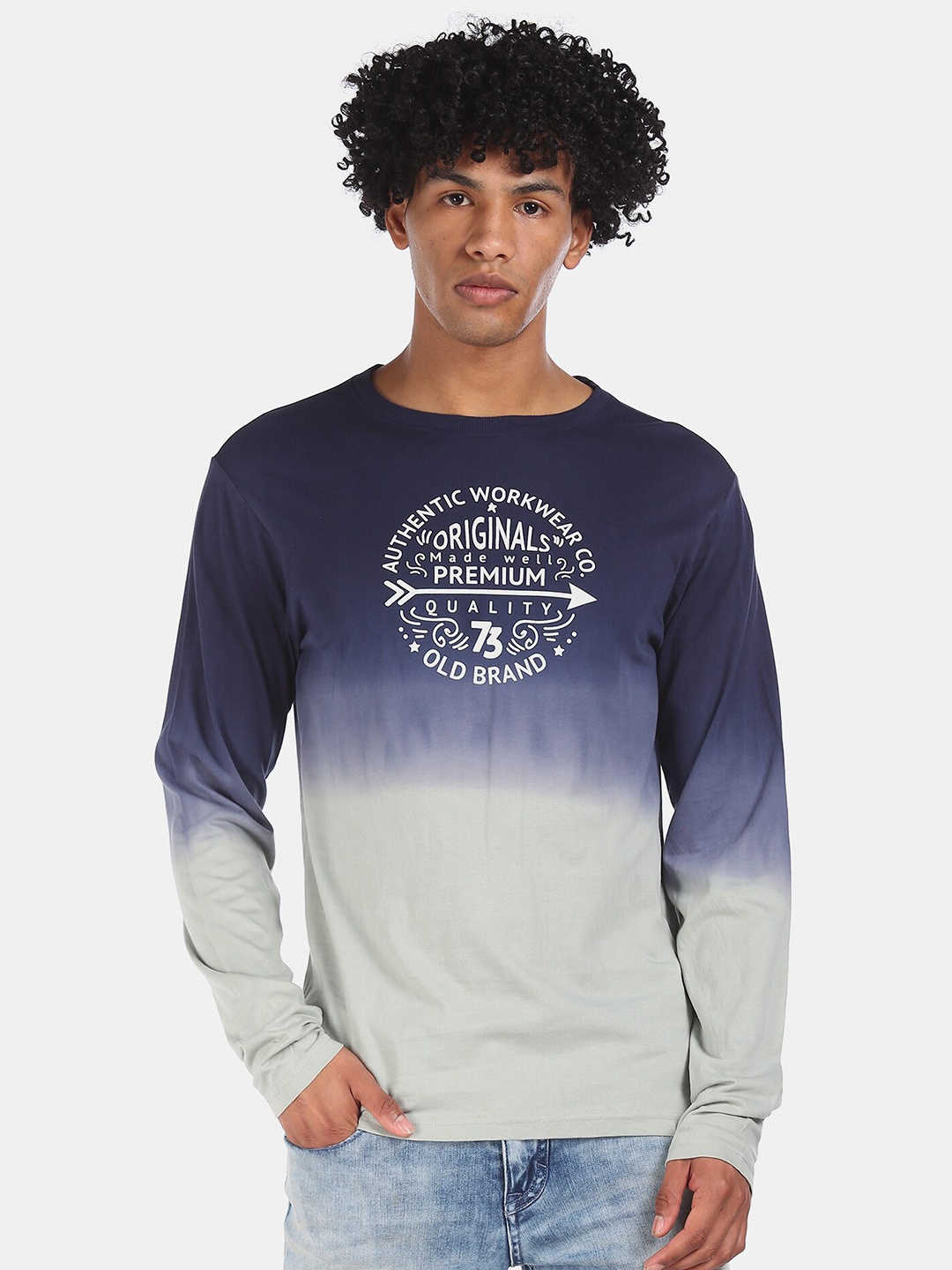 

Cherokee Men Blue Pure Cotton Printed Dyed Round Neck Pure Cotton T-shirt