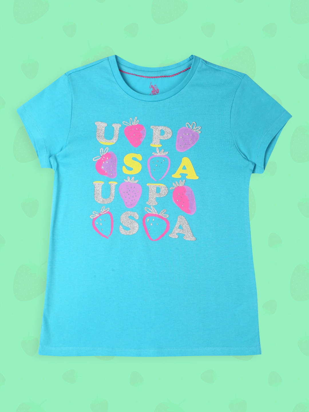 

U.S. Polo Assn. Kids Girls Blue & Pink Printed Round Neck T-shirt