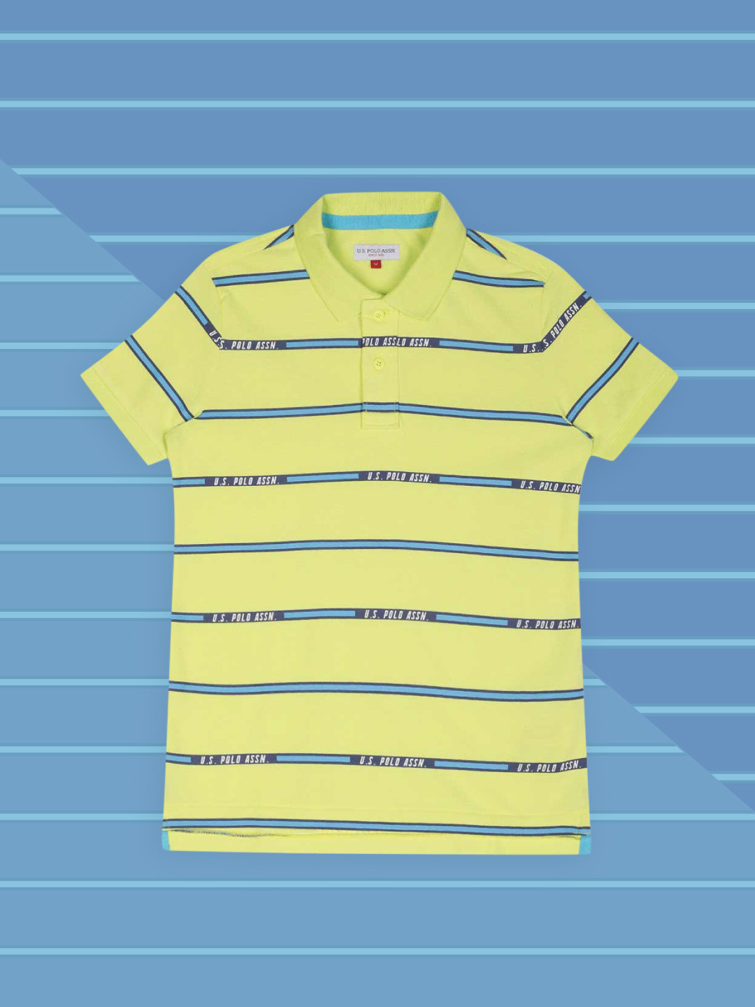 

U.S. Polo Assn. Kids Boys Lime Green & Blue Striped Polo Collar T-shirt