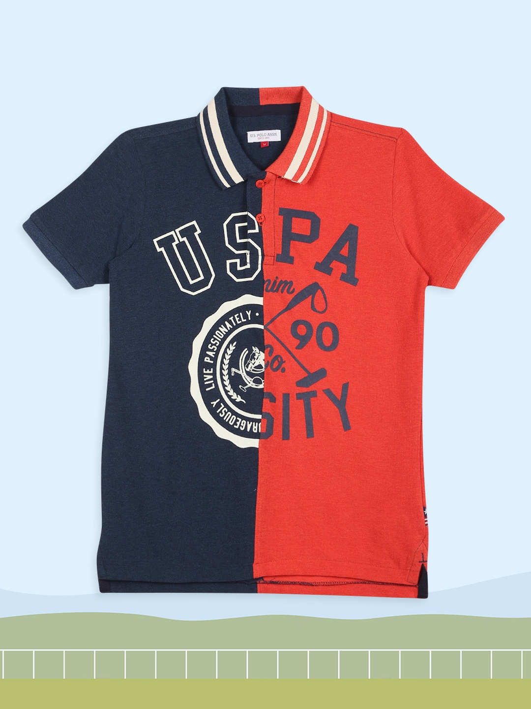

U.S. Polo Assn. Kids Boys Navy Blue & Red Colourblocked Polo Collar T-shirt