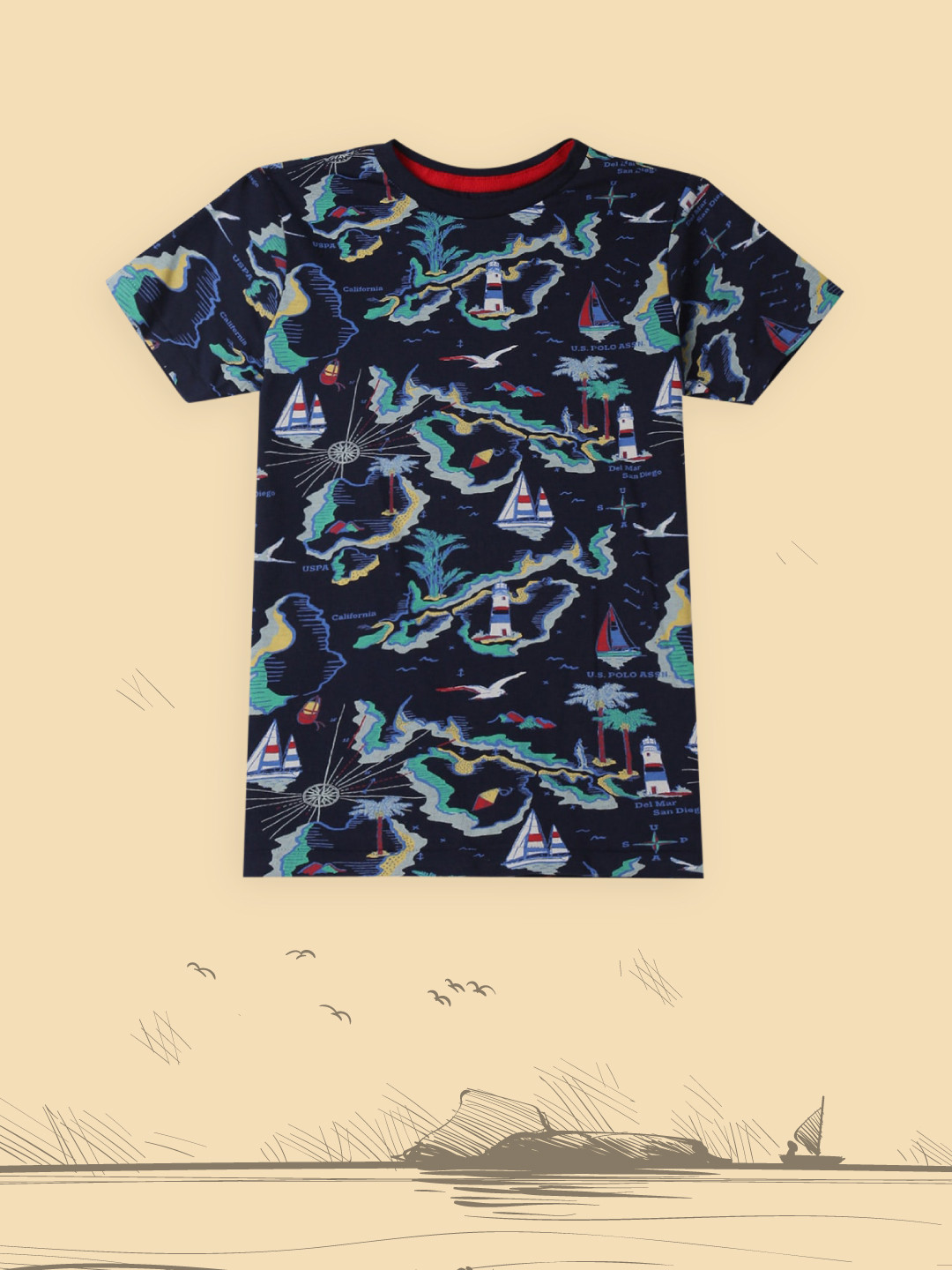 

U.S. Polo Assn. Kids Boys Blue & Green Printed Round Neck T-shirt