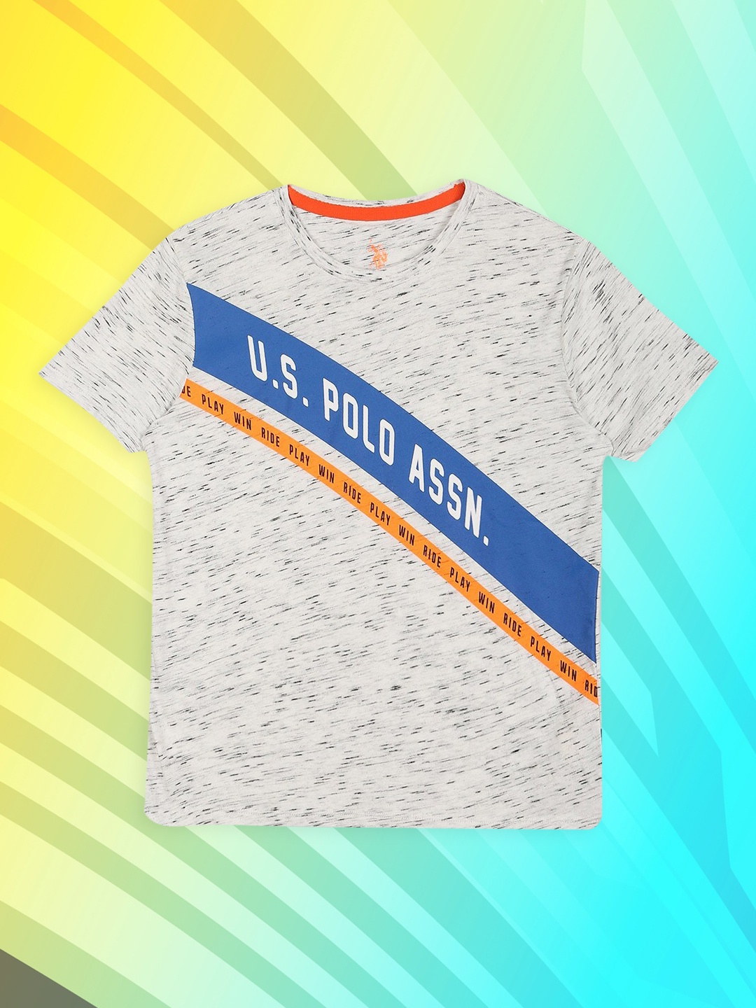 

U.S. Polo Assn. Kids Boys Grey Melange & Blue Colourblocked Round Neck T-shirt