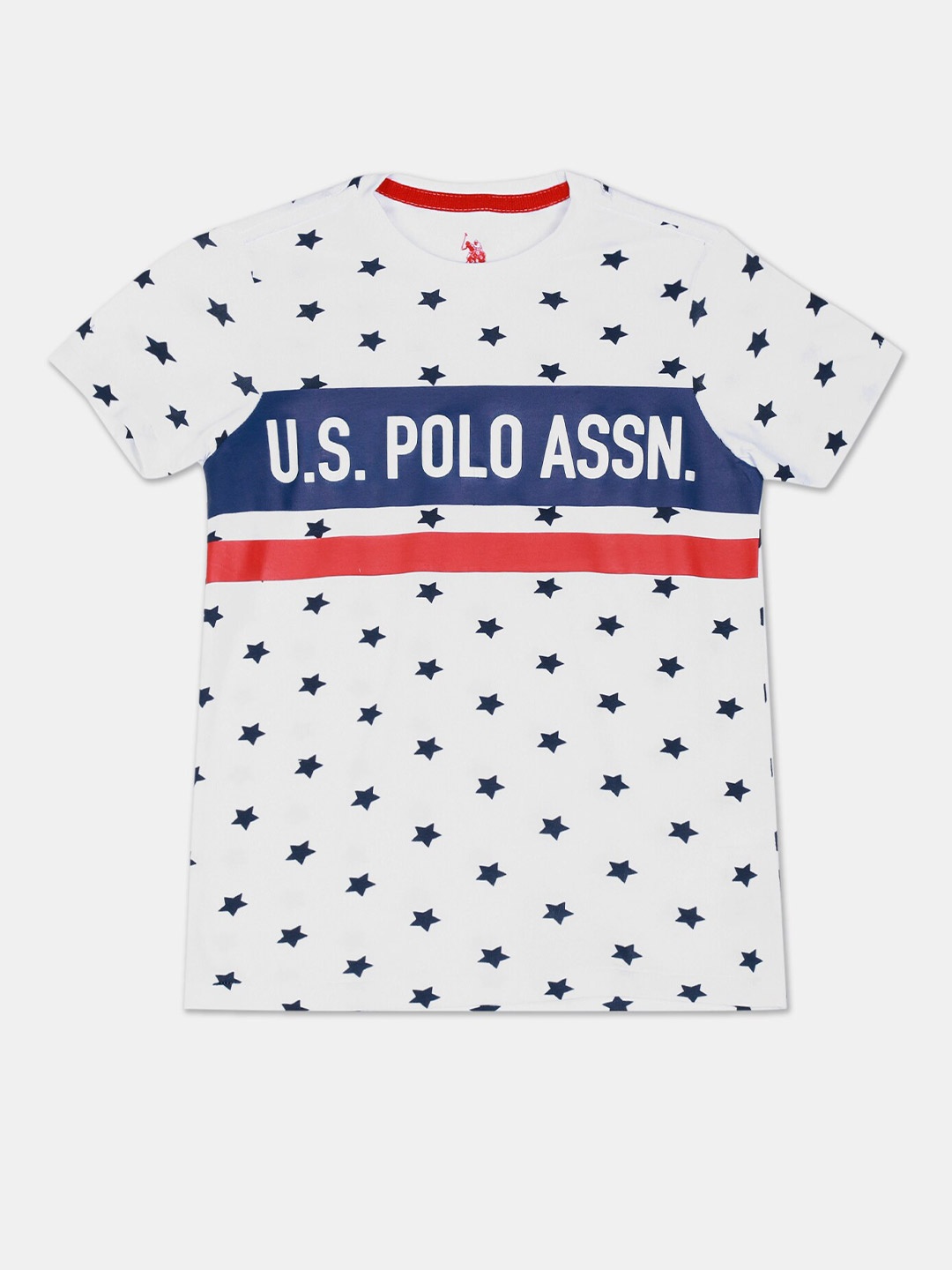 

U.S. Polo Assn. Kids Boys White & Blue Printed Round Neck T-shirt