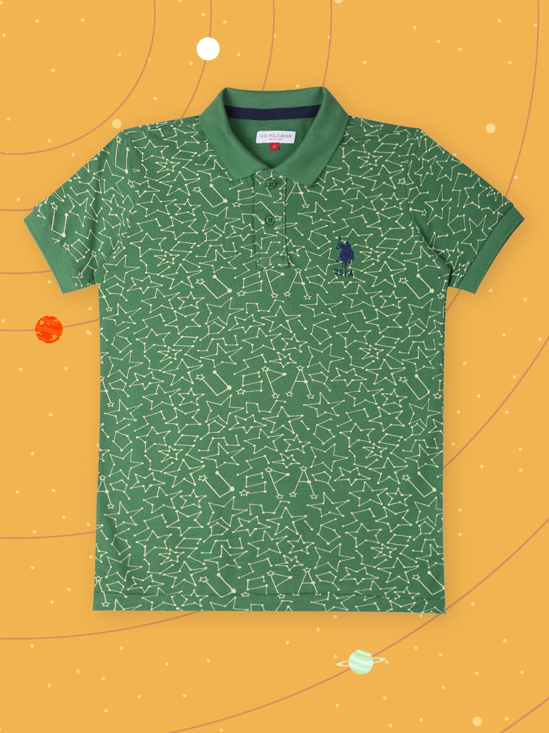 

U.S. Polo Assn. Kids Boys Green & Yellow Printed Polo Collar T-shirt
