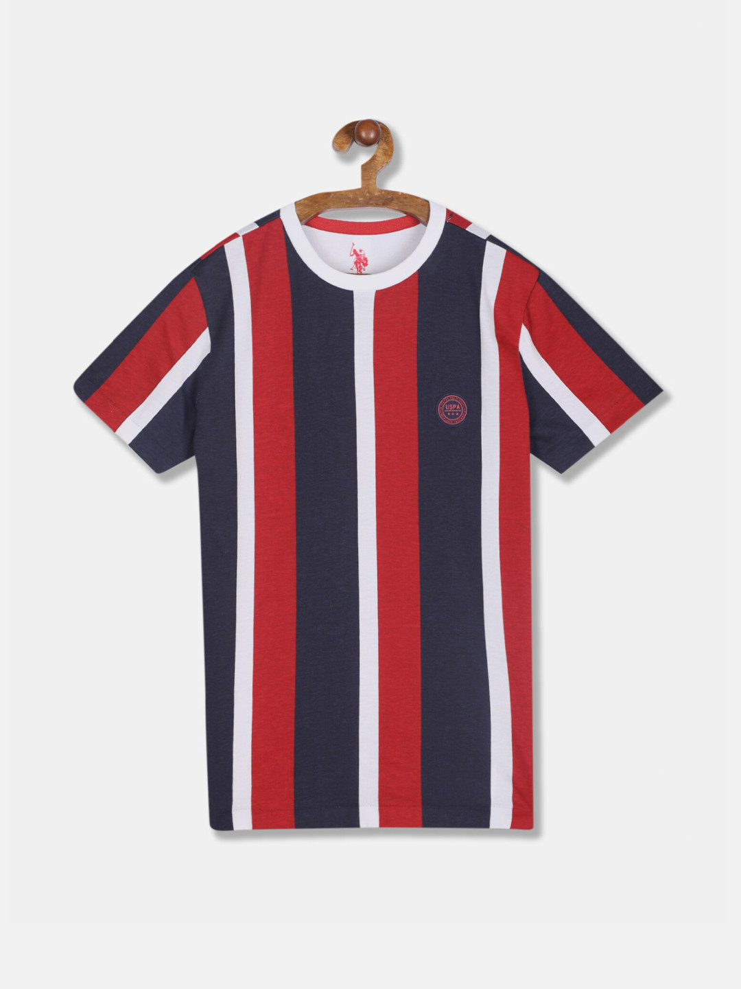 

U.S. Polo Assn. Kids Boys Red & Navy Blue Striped Round Neck T-shirt