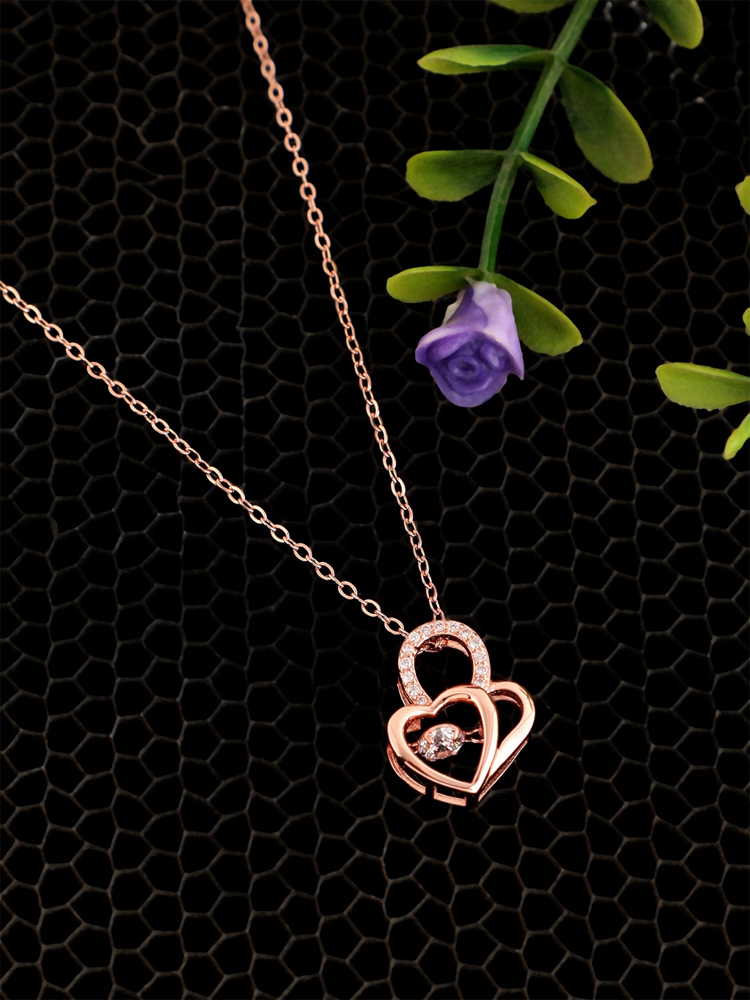 

GIVA Rose Gold-Plating & 925 Sterling Silver Rhodium-Plated CZ Dual Heart Pendant Chain
