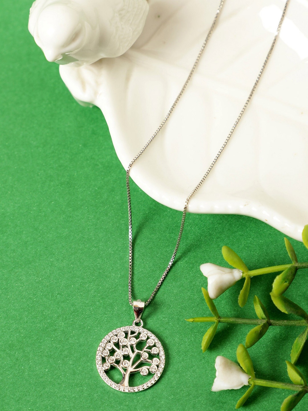

GIVA 925 Sterling Silver Rhodium Plated Zircon Tree of Life Pendant with Link Chain
