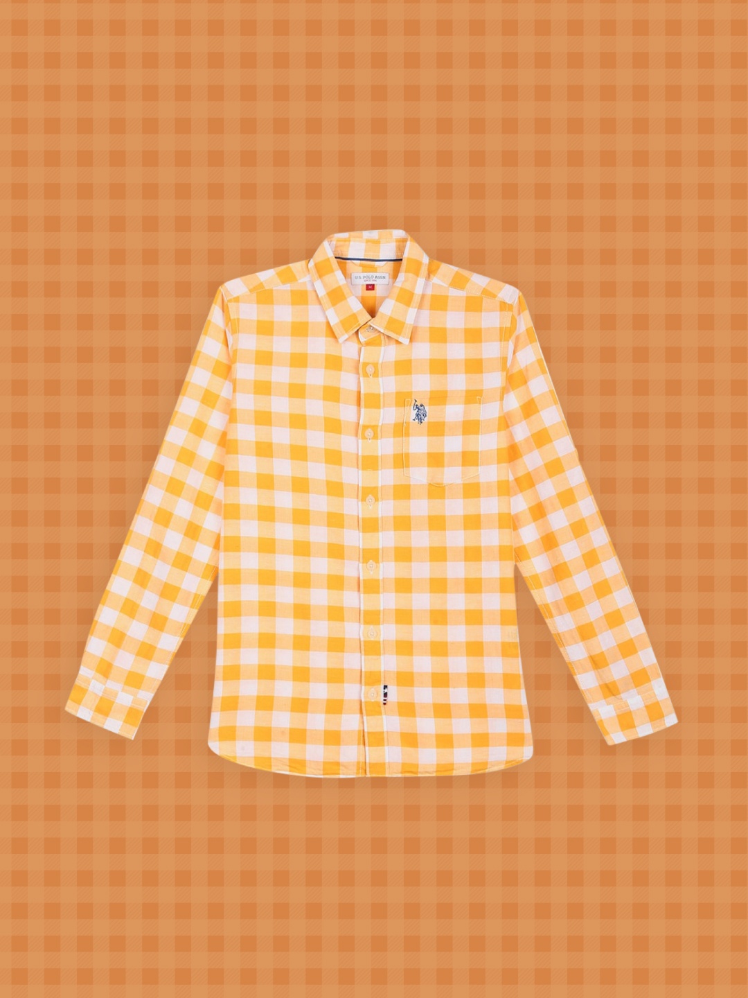 

U.S. Polo Assn. Kids Boys Mustard Yellow & White Regular Fit Checked Casual Shirt