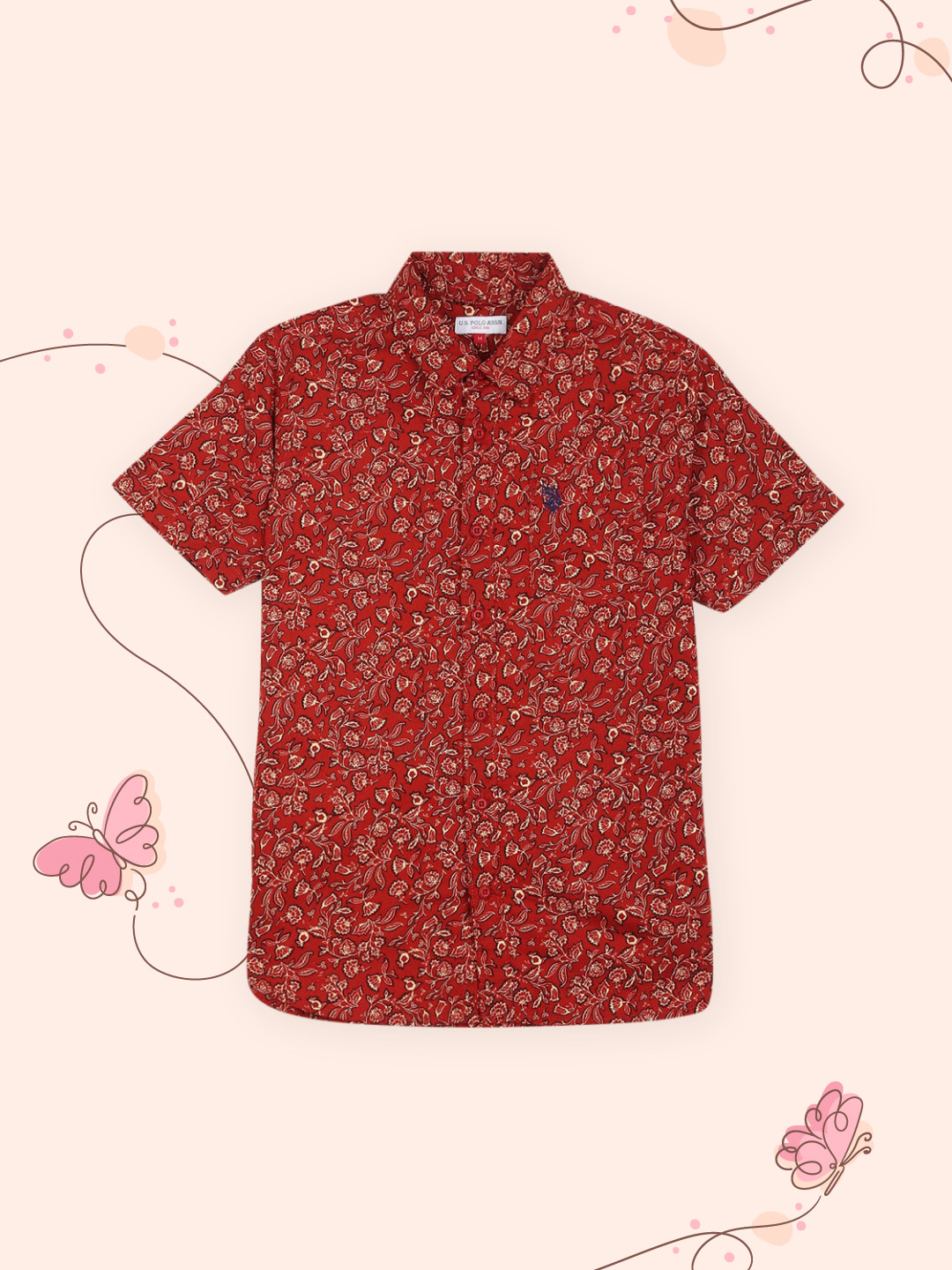 

U.S. Polo Assn. Kids Boys Rust Red & Beige Regular Fit Printed Casual Shirt