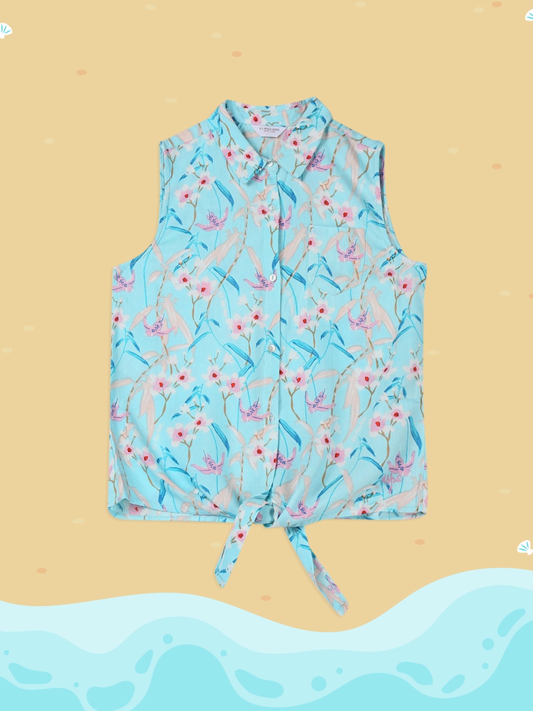

U.S. Polo Assn. Kids Girls Blue & Pink Regular Fit Floral Print Casual Shirt