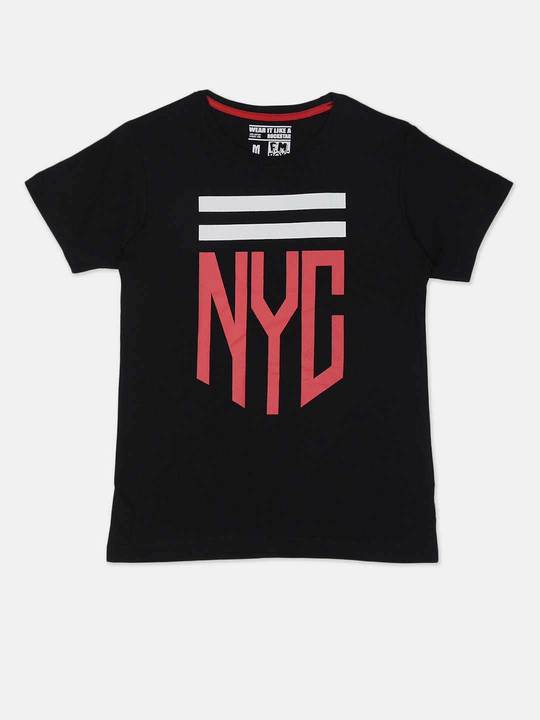 

Flying Machine Boys Black & Pink Cotton Printed Round Neck T-shirt