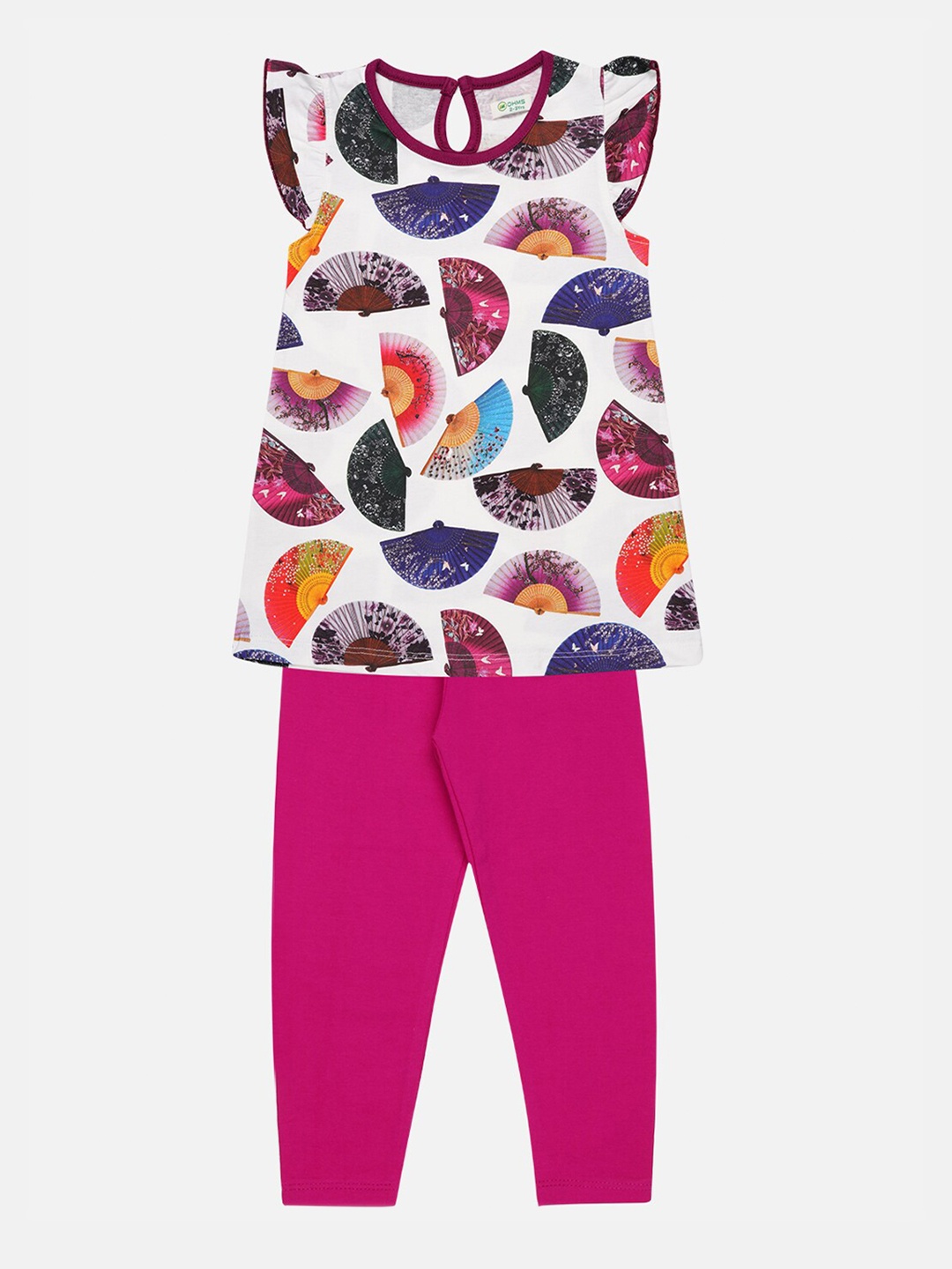 

OHMS Girls Pink & White Printed T-shirt with Leggings