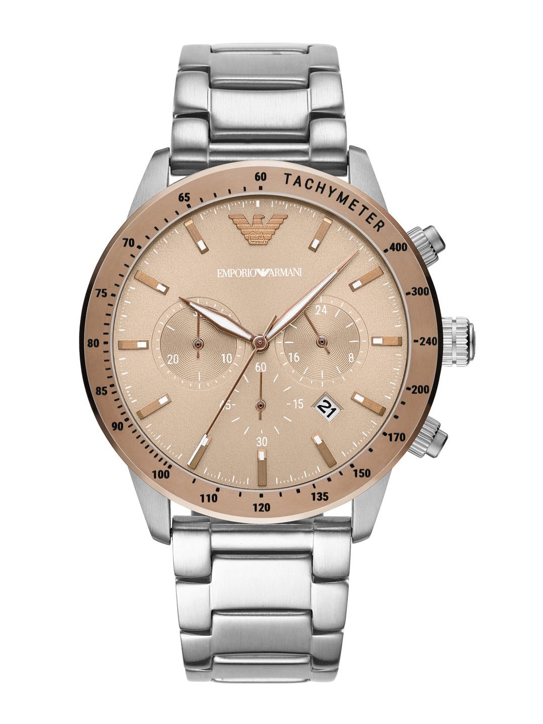 

Emporio Armani Mario Men Gold-Toned Embellished Dial & Silver Toned Analogue Watch AR11352