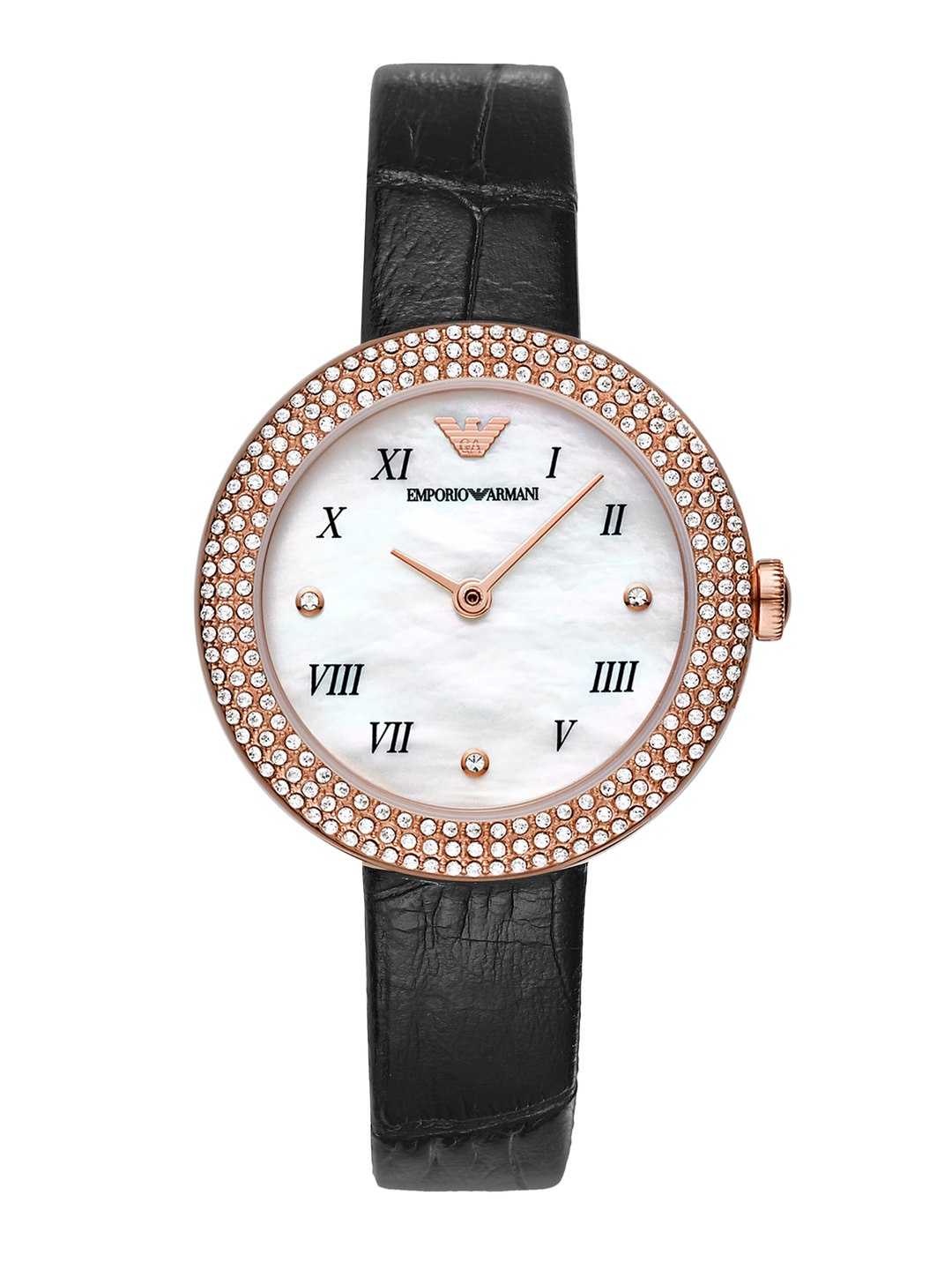 

Emporio Armani Women White Mother-of-Pearl Dial & Black Strap Analogue Watch AR11356