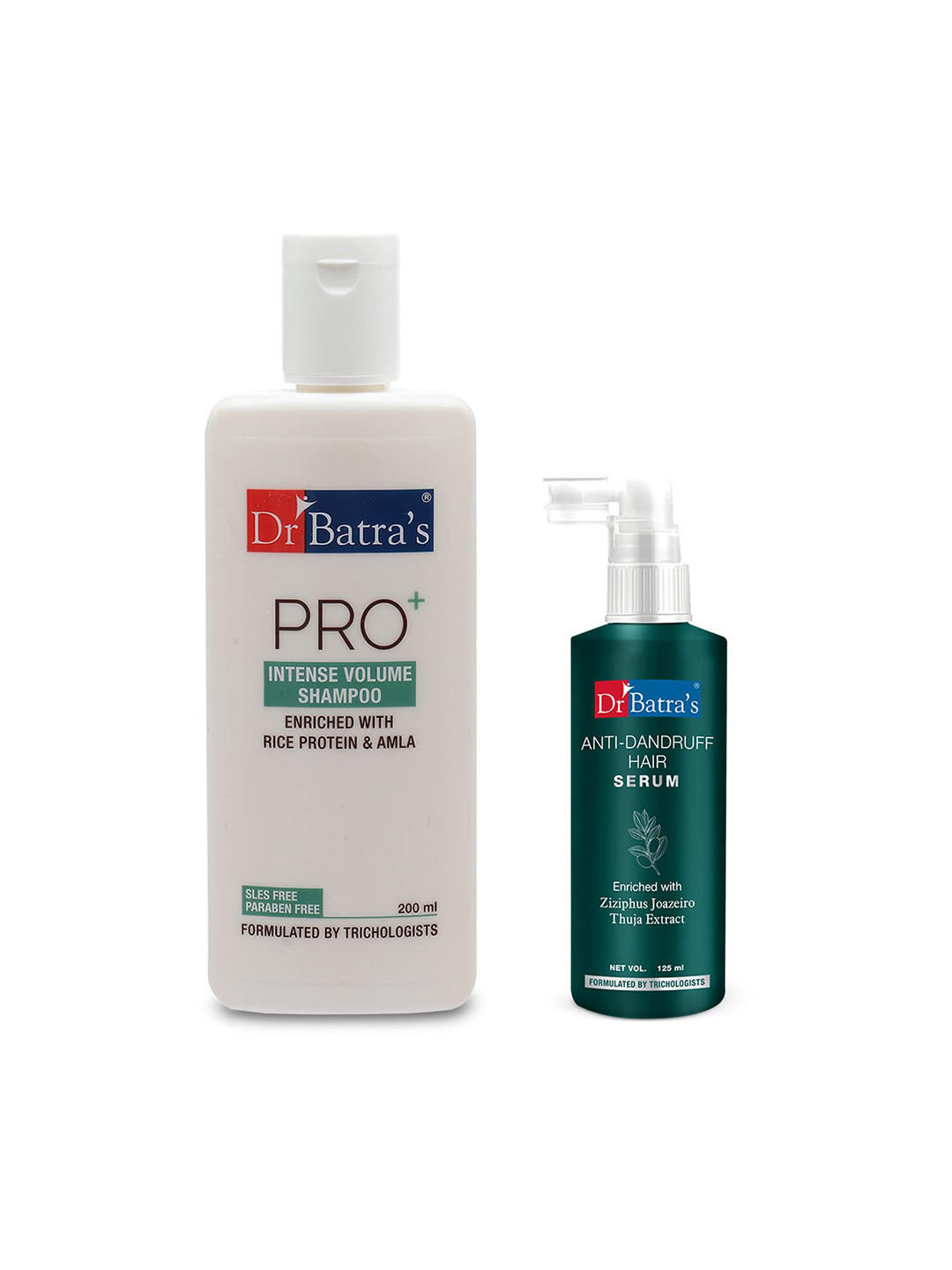 

Dr. Batras Anti Dandruff Hair Serum 125ml & Pro+ Intense Volume Shampoo 200 ml, Brown
