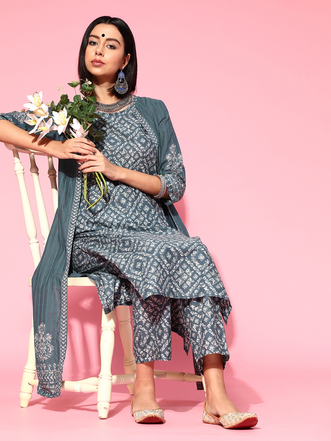 

Moda Rapido Geometric Pure Cotton Kurta Set, Green