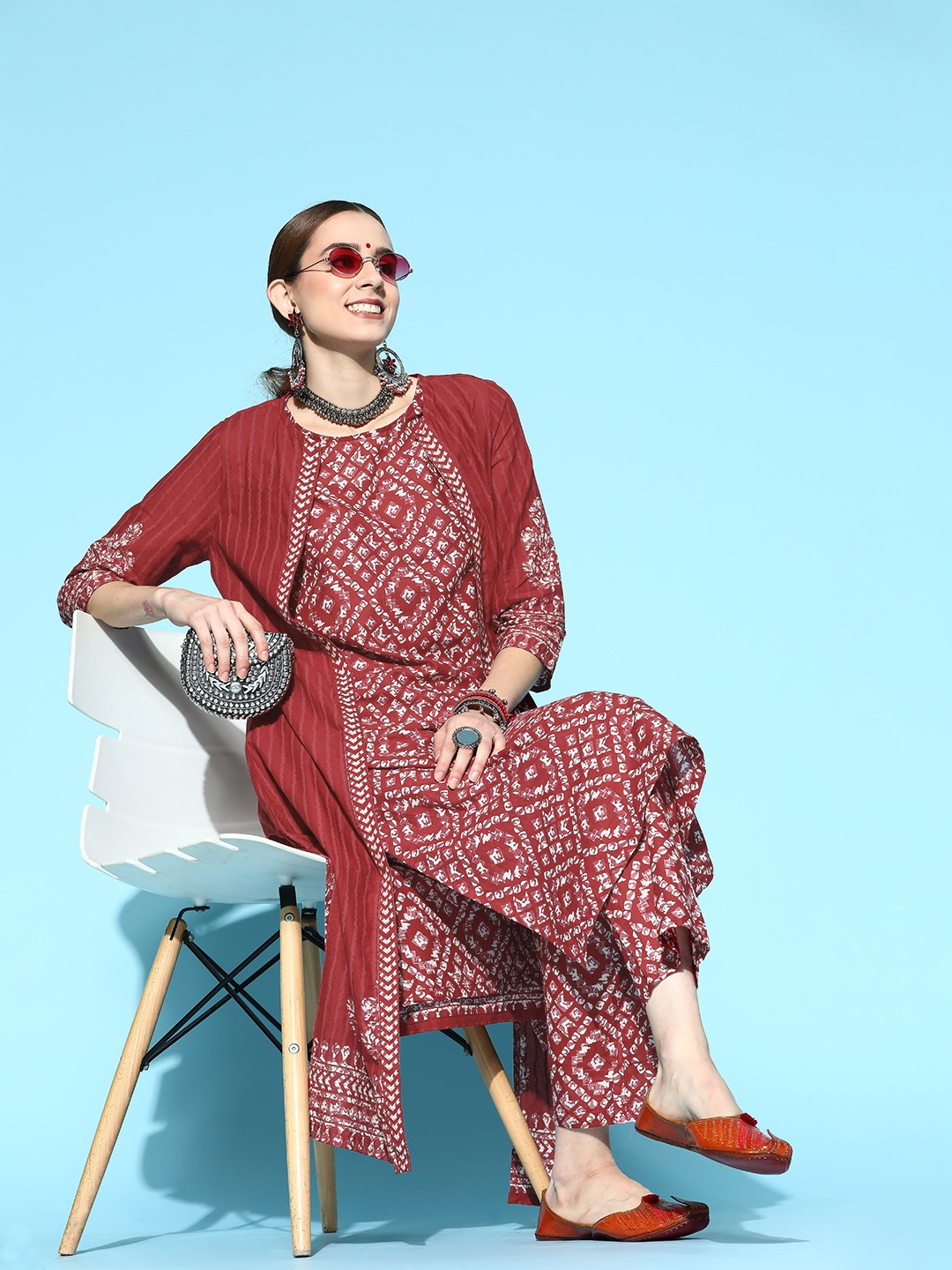 

Moda Rapido Geometric Pure Cotton Kurta Set, Maroon