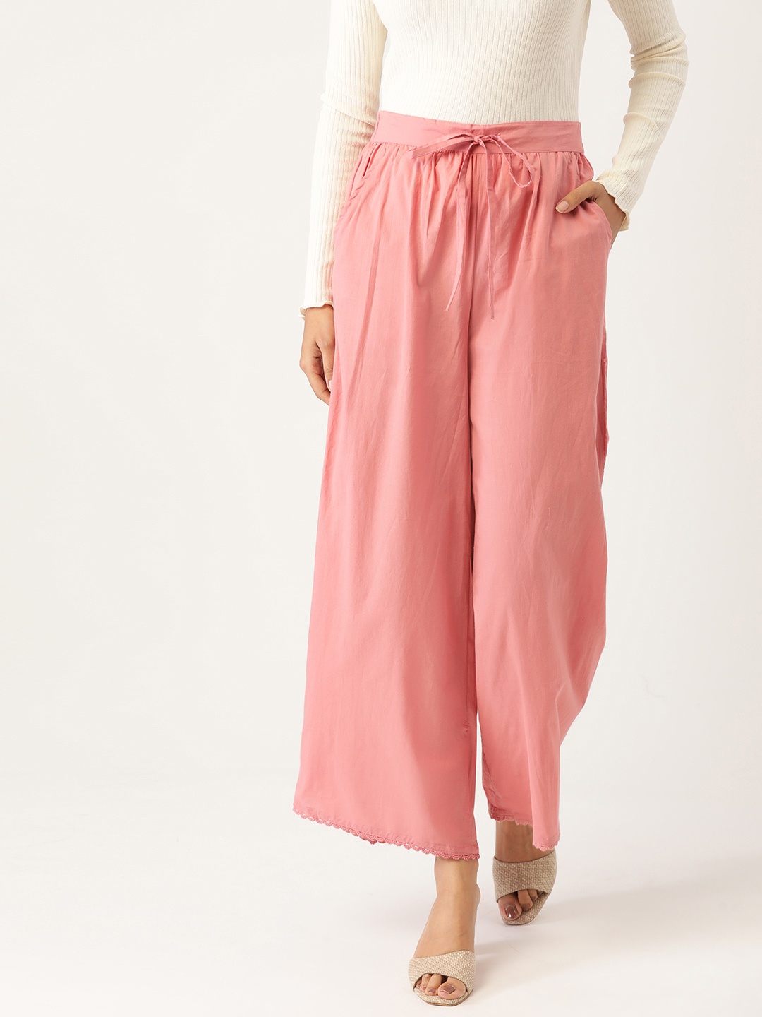 

Moda Rapido Women Pink Pure Cotton Solid Wide Leg Palazzos